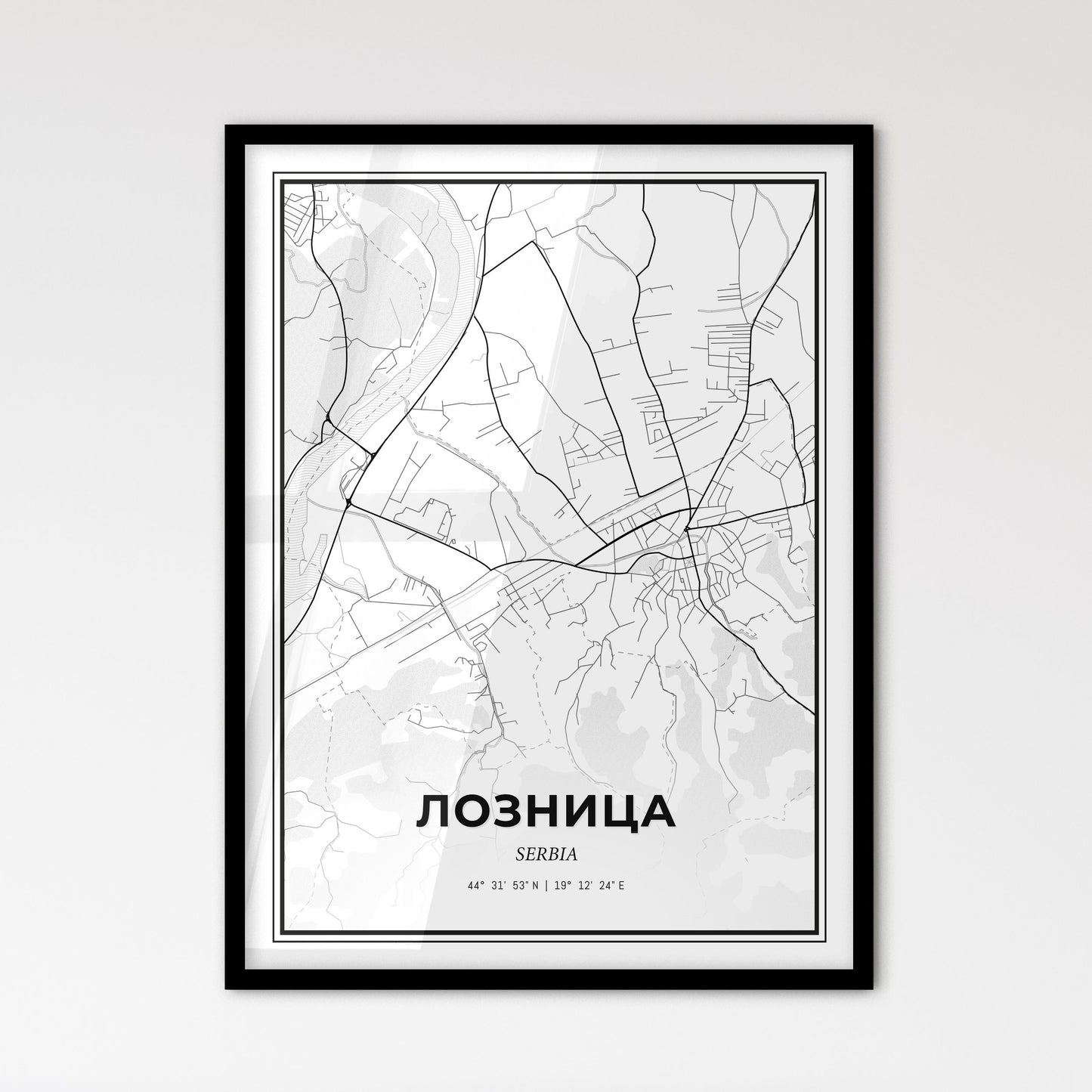 Loznica Serbia - Scandinavian Style City Map for Modern Home Decor