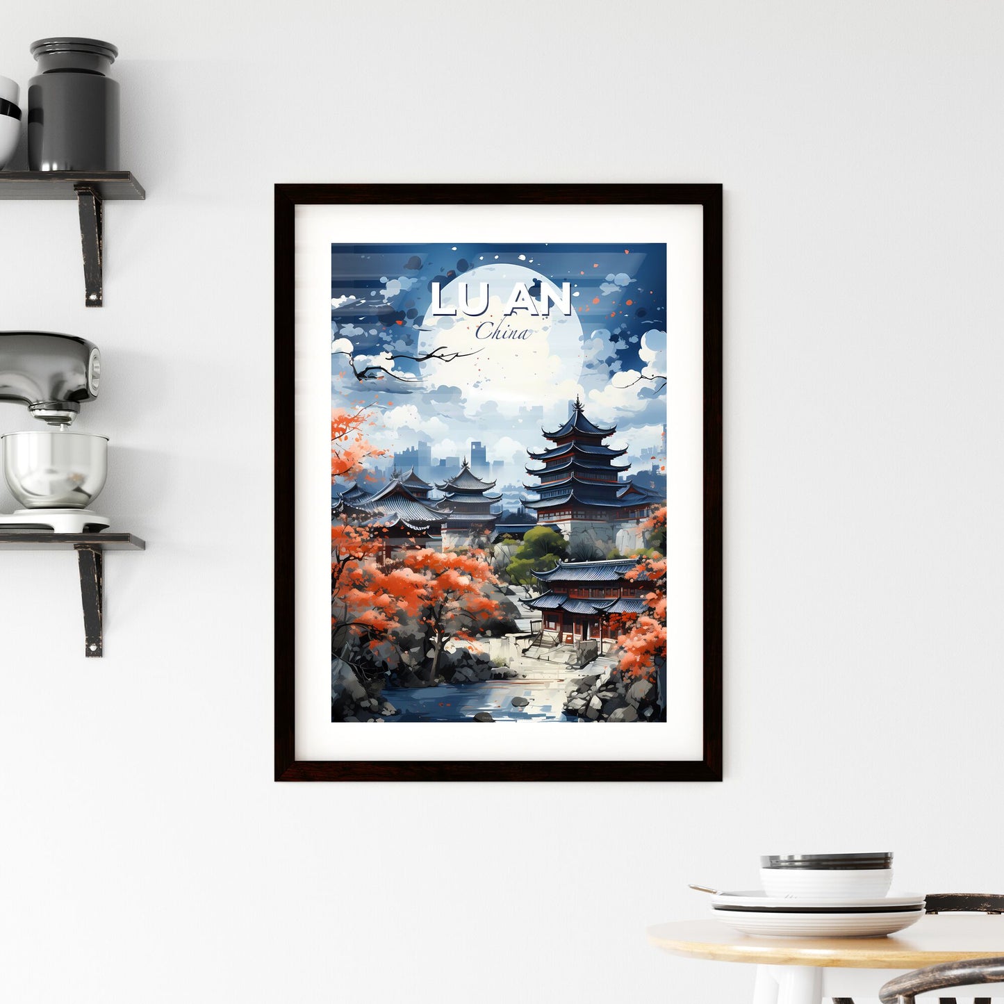 City Skyline Painting: Vibrant Artistic Depiction of Lu an China Cityscape with Buildings and Trees Default Title