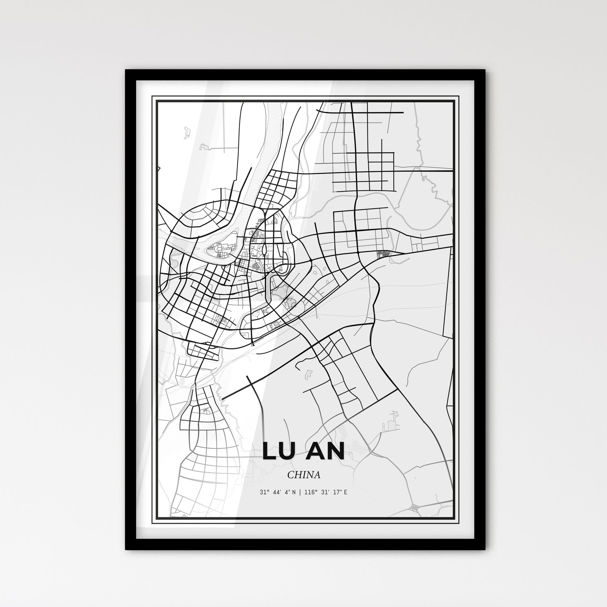 Lu an China - Scandinavian Style City Map for Modern Home Decor