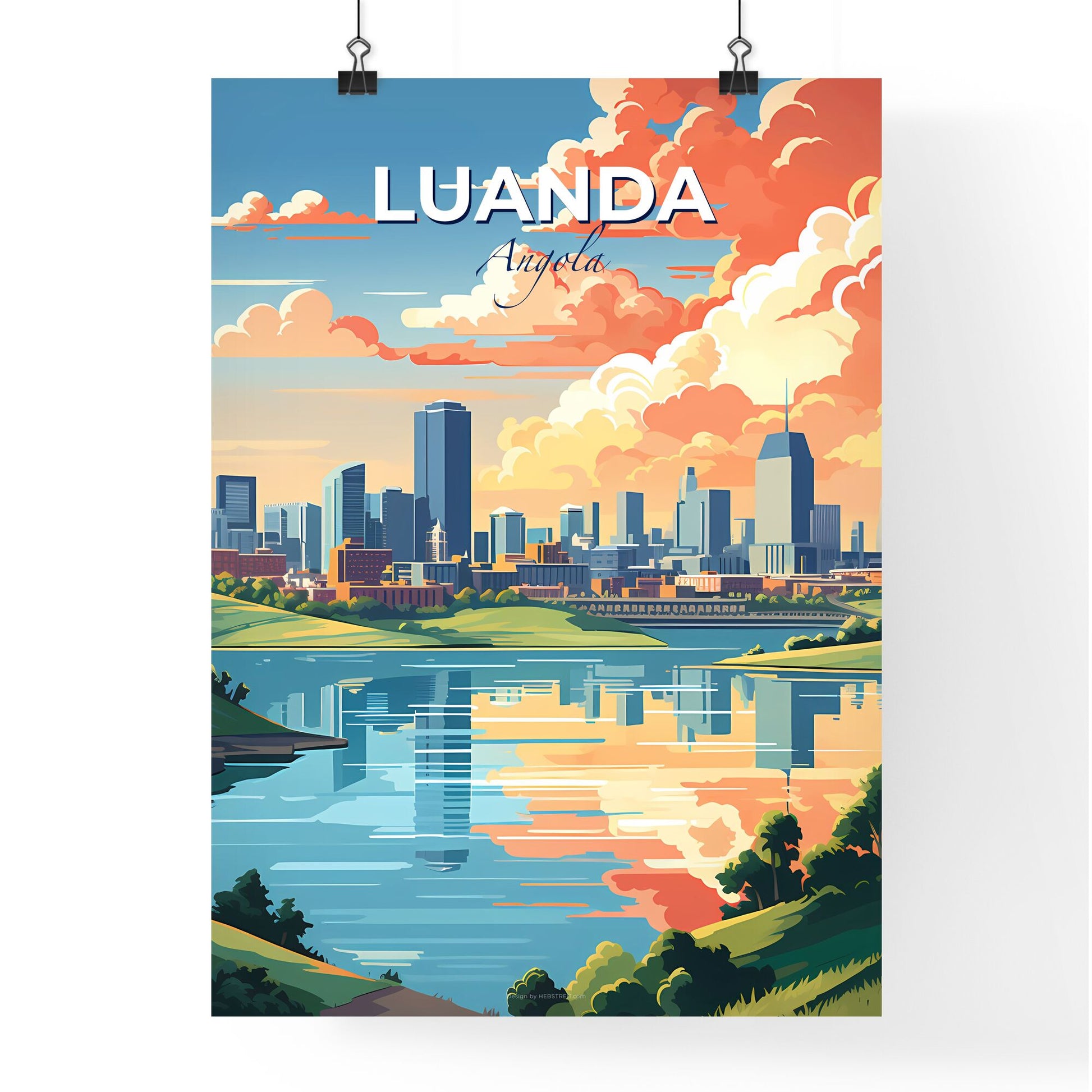 Abstract Painting City Skyline Lake Trees Luanda Angola Vibrant Art Default Title