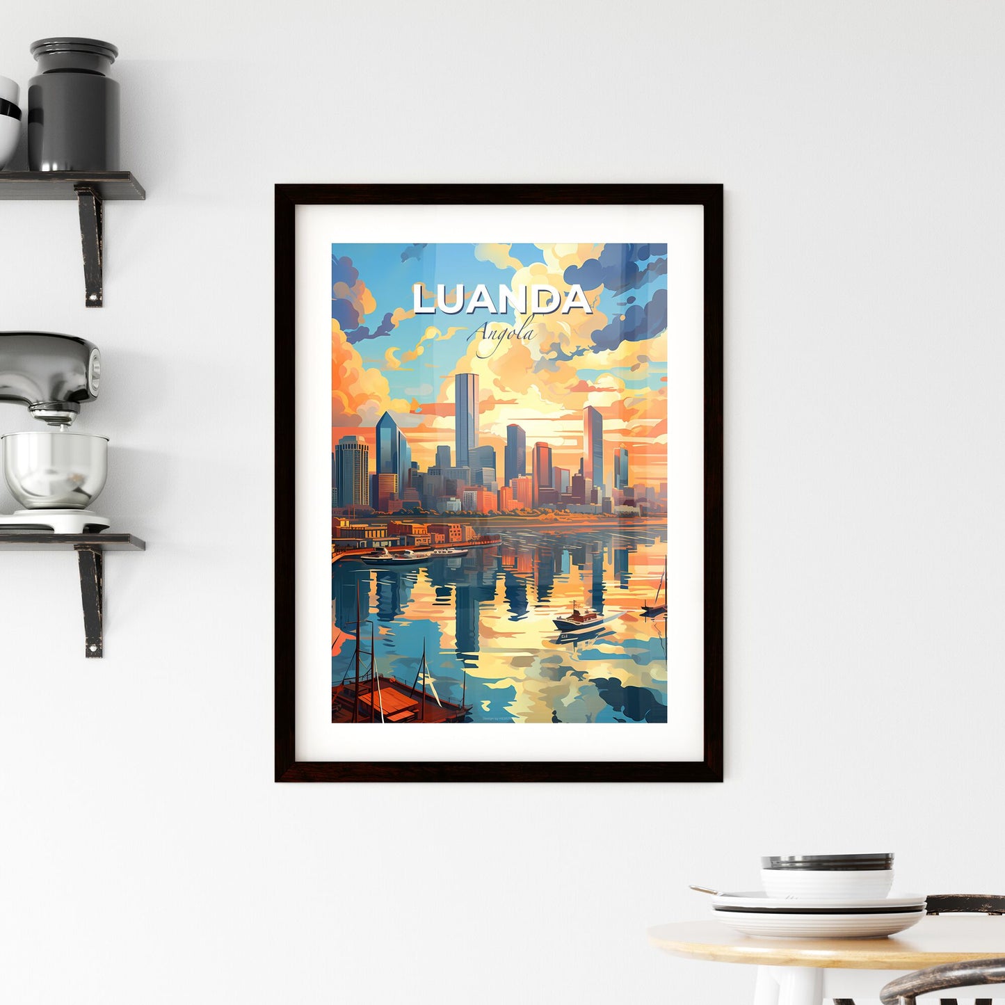 Vibrant Luanda Angola City Skyline Art Painting with Boats on Water Default Title