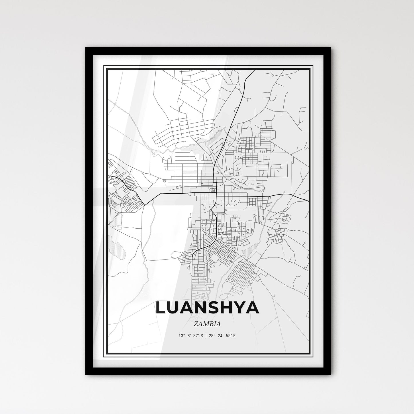 Luanshya Zambia - Scandinavian Style City Map for Modern Home Decor