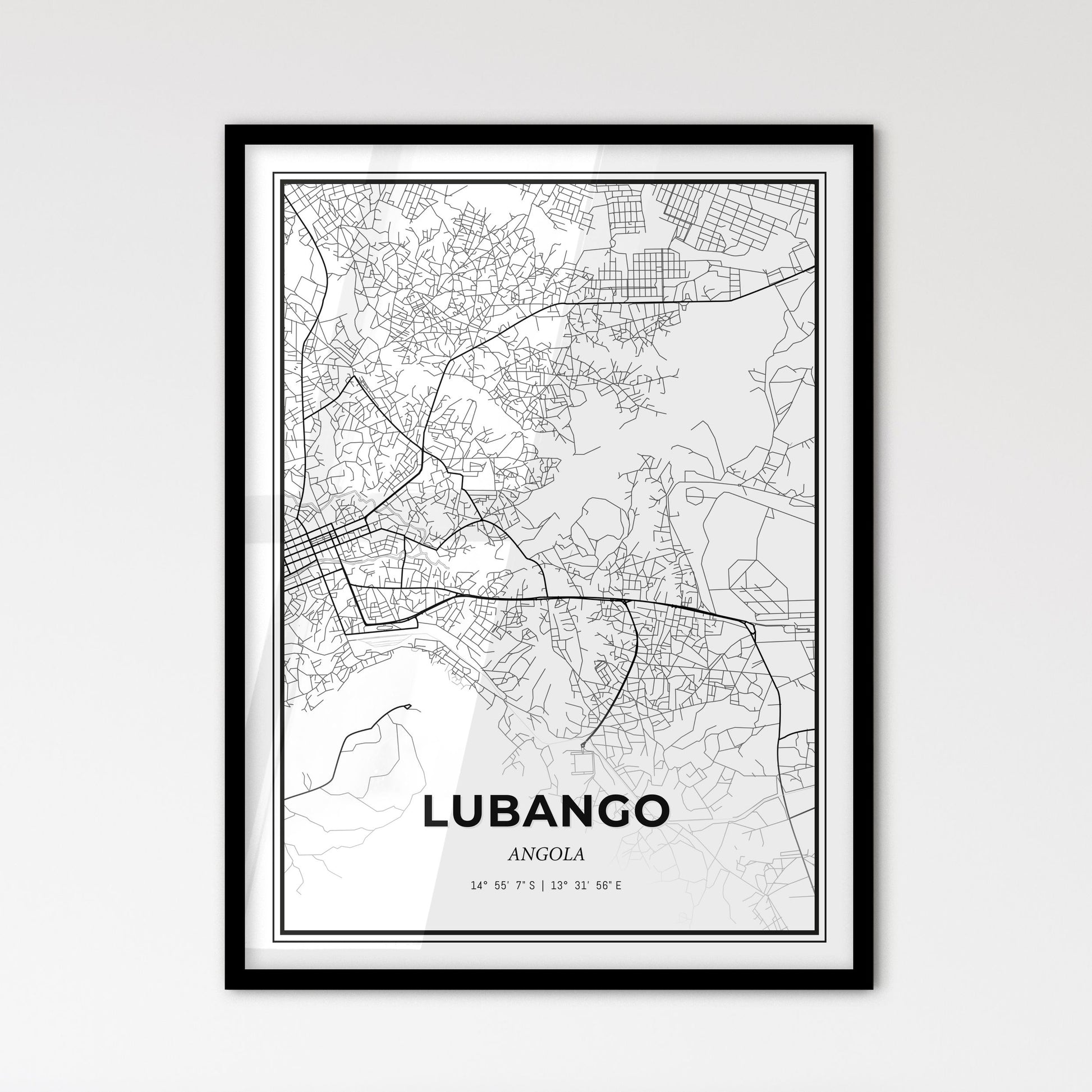 Lubango Angola - Scandinavian Style City Map for Modern Home Decor