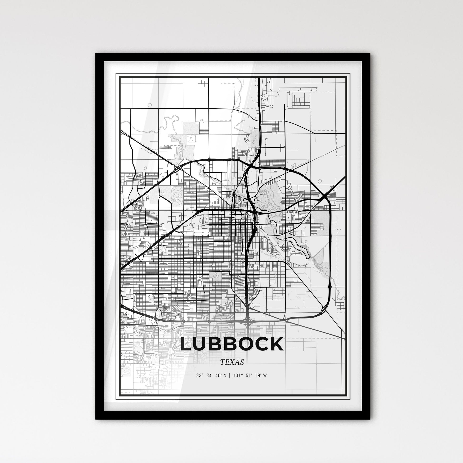 Lubbock Texas - Scandinavian Style City Map for Modern Home Decor