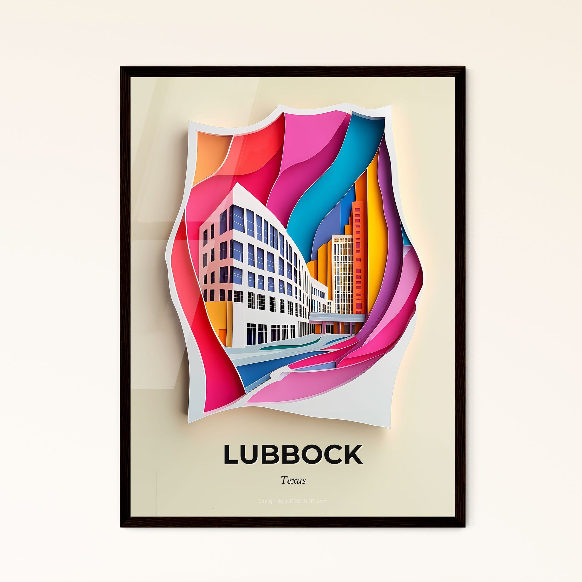 Vivid Lubbock, Texas - a paper cut of a city with a river