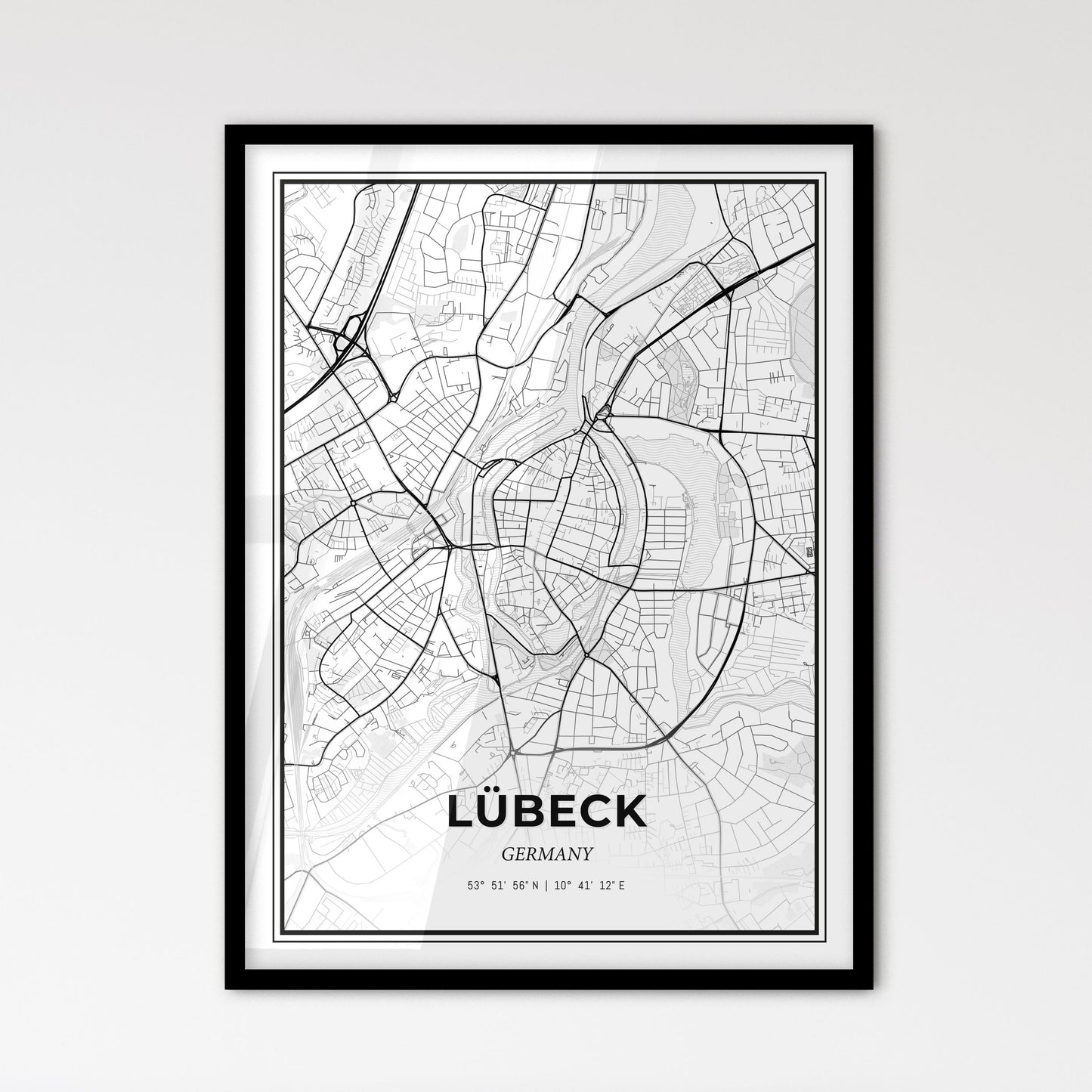 Lubeck Germany - Scandinavian Style City Map for Modern Home Decor