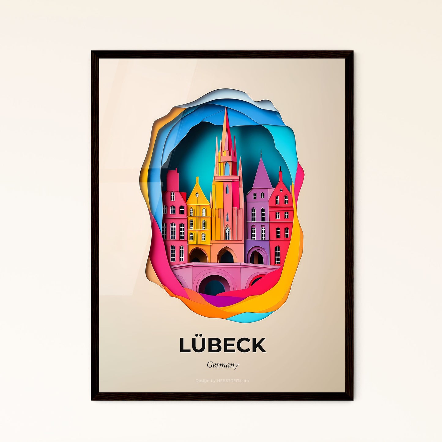 Vivid Lubeck, Germany - a paper cut of a city with a bridge