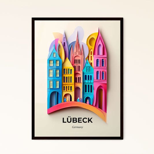 Vivid Lubeck, Germany - a paper cut of a city with a rainbow colored roof