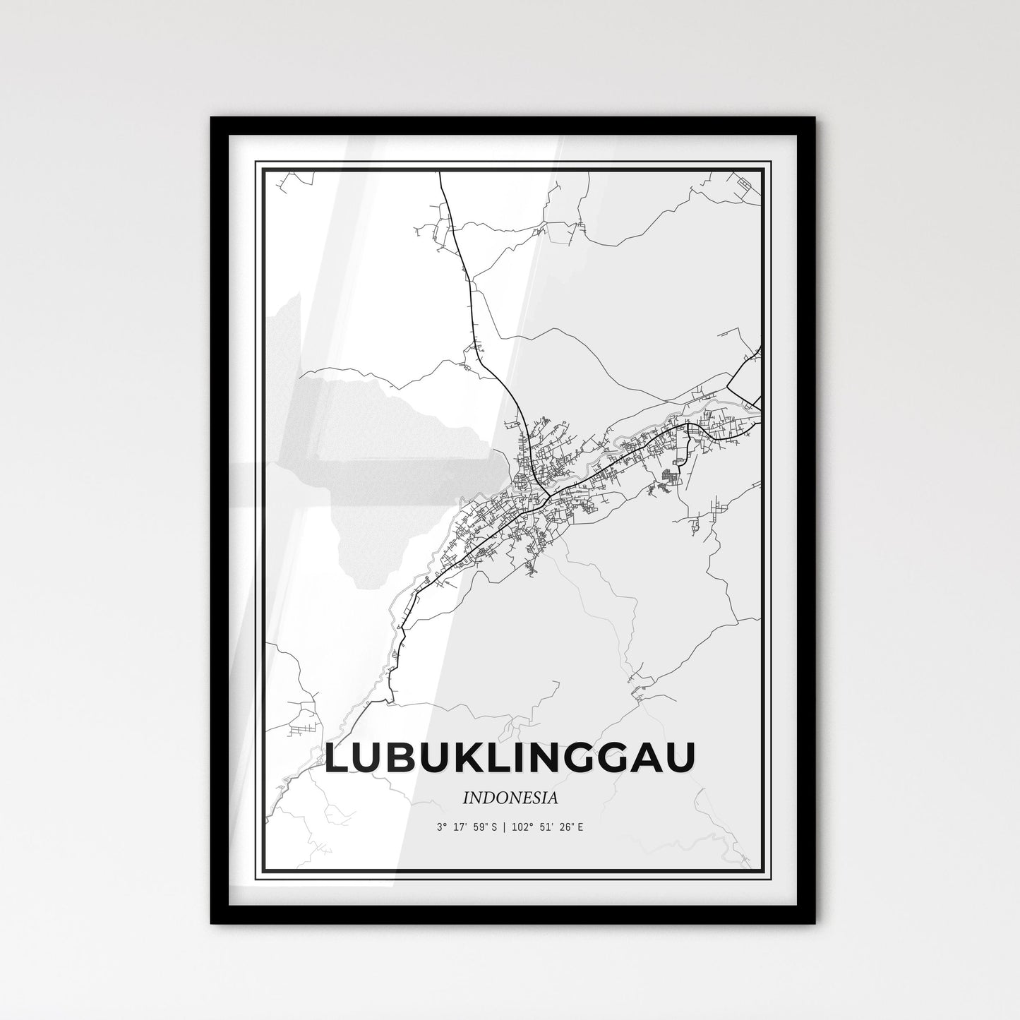 Lubuklinggau Indonesia - Scandinavian Style City Map for Modern Home Decor