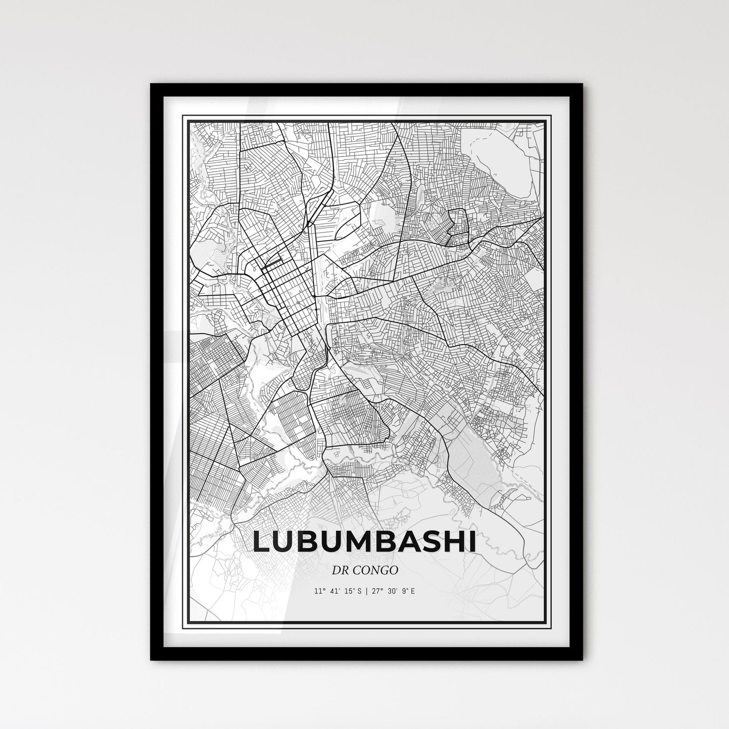 Lubumbashi DR Congo - Scandinavian Style City Map for Modern Home Decor