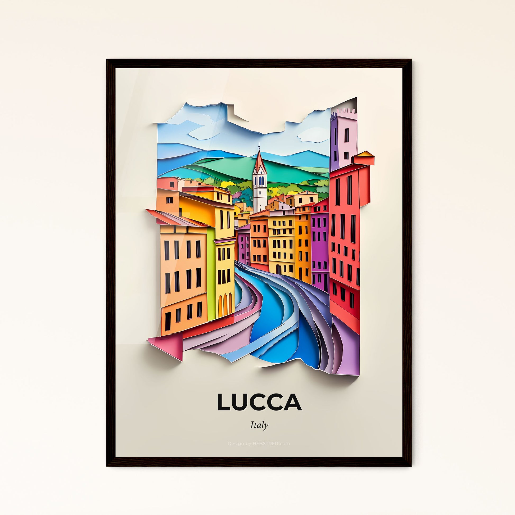 Vivid Lucca, Italy - a paper cut of a city with a river running through it