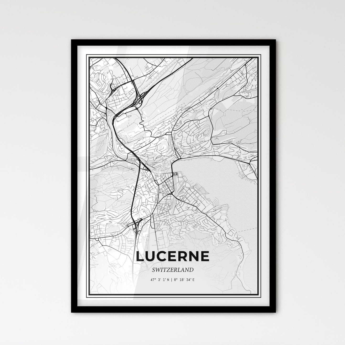 Lucerne Switzerland - Scandinavian Style City Map for Modern Home Decor