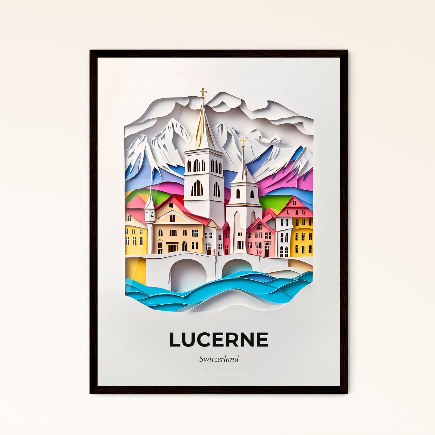 Vivid Lucerne, Switzerland - a paper cut of a church and a river