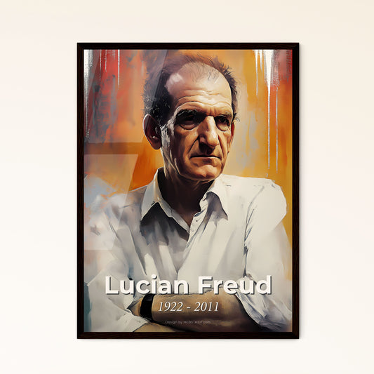 Portrait of Lucian Freud, 1922 - 2011. Impressionistic painting of a man in a white shirt.