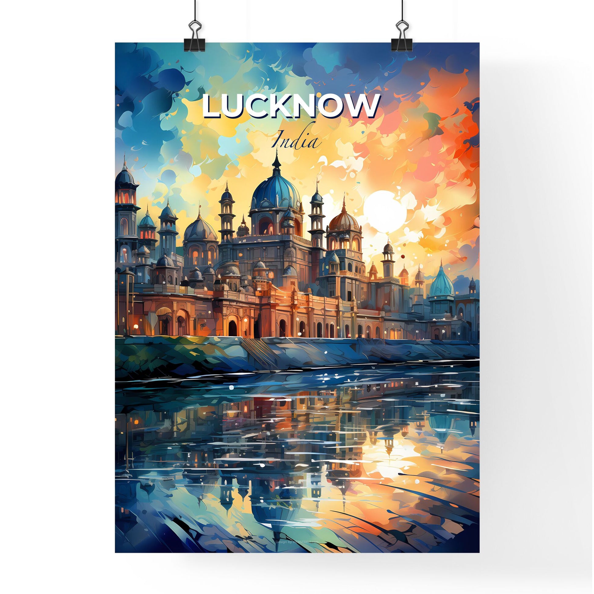 Lucknow India Skyline - Colorful Painting of Castle and Sky Clouds Default Title