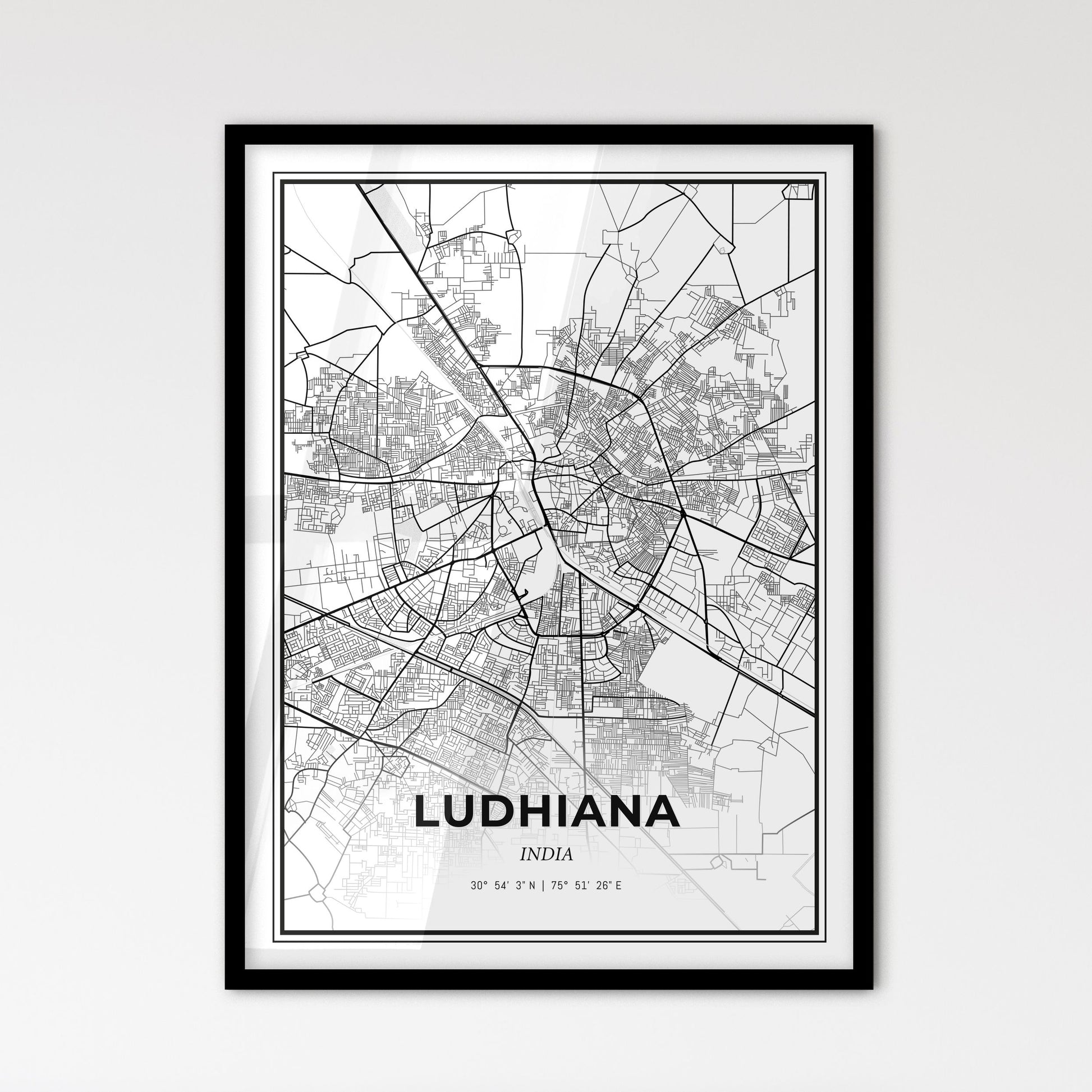 Ludhiana India - Scandinavian Style City Map for Modern Home Decor