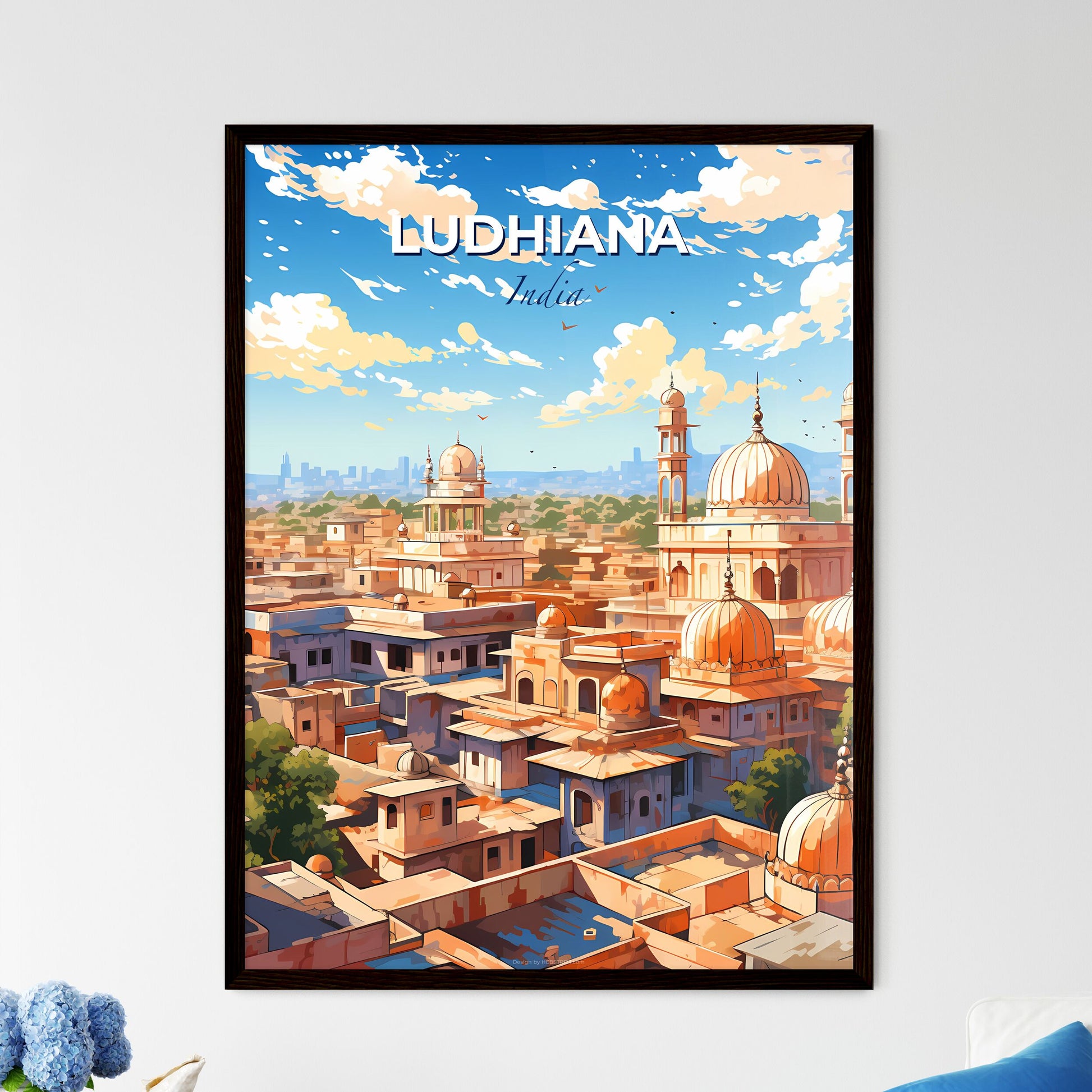 Vibrant Artistic Depiction of Ludhiana Skyline with Domes and Towers, Capturing the City's Heritage and Architecture Default Title