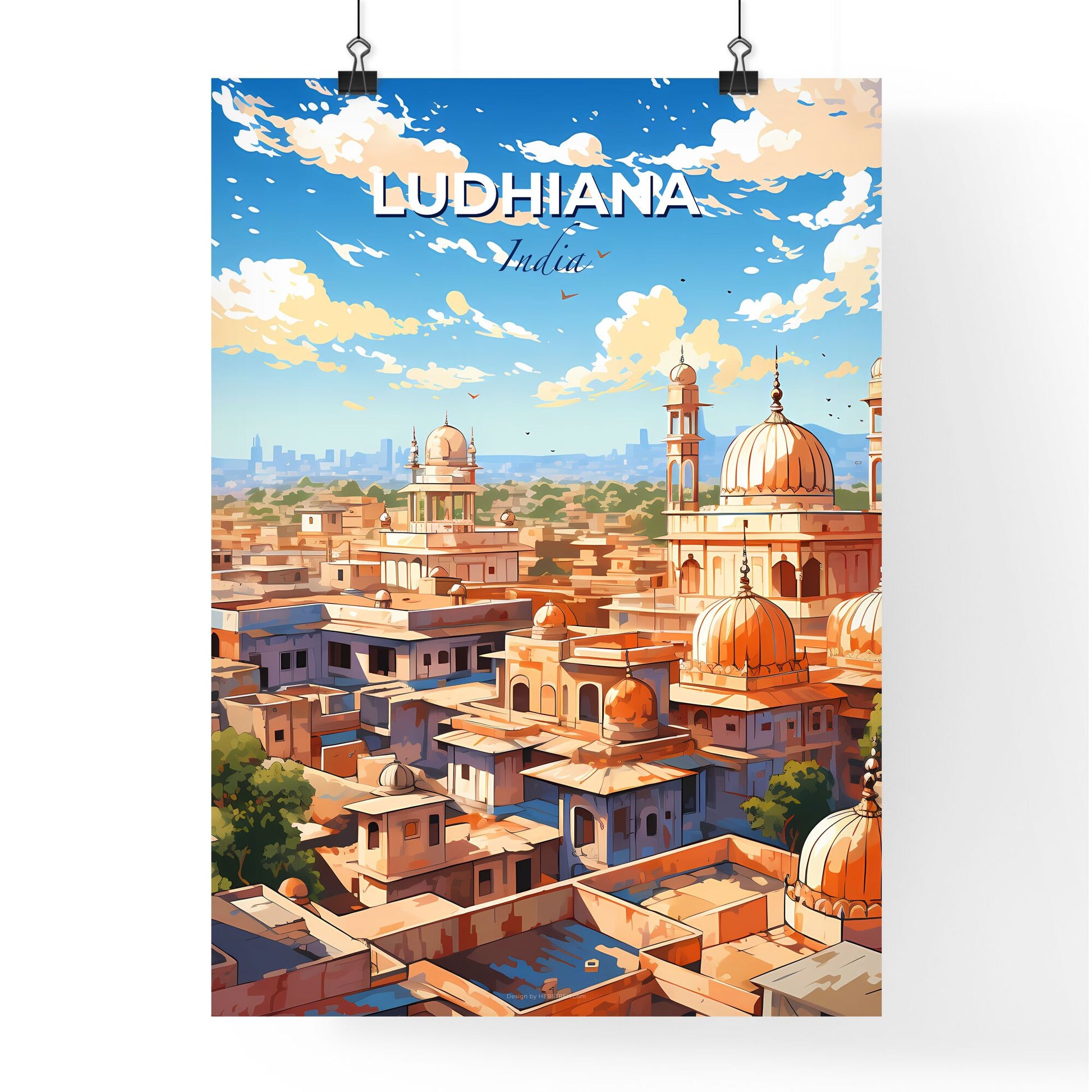 Vibrant Artistic Depiction of Ludhiana Skyline with Domes and Towers, Capturing the City's Heritage and Architecture Default Title