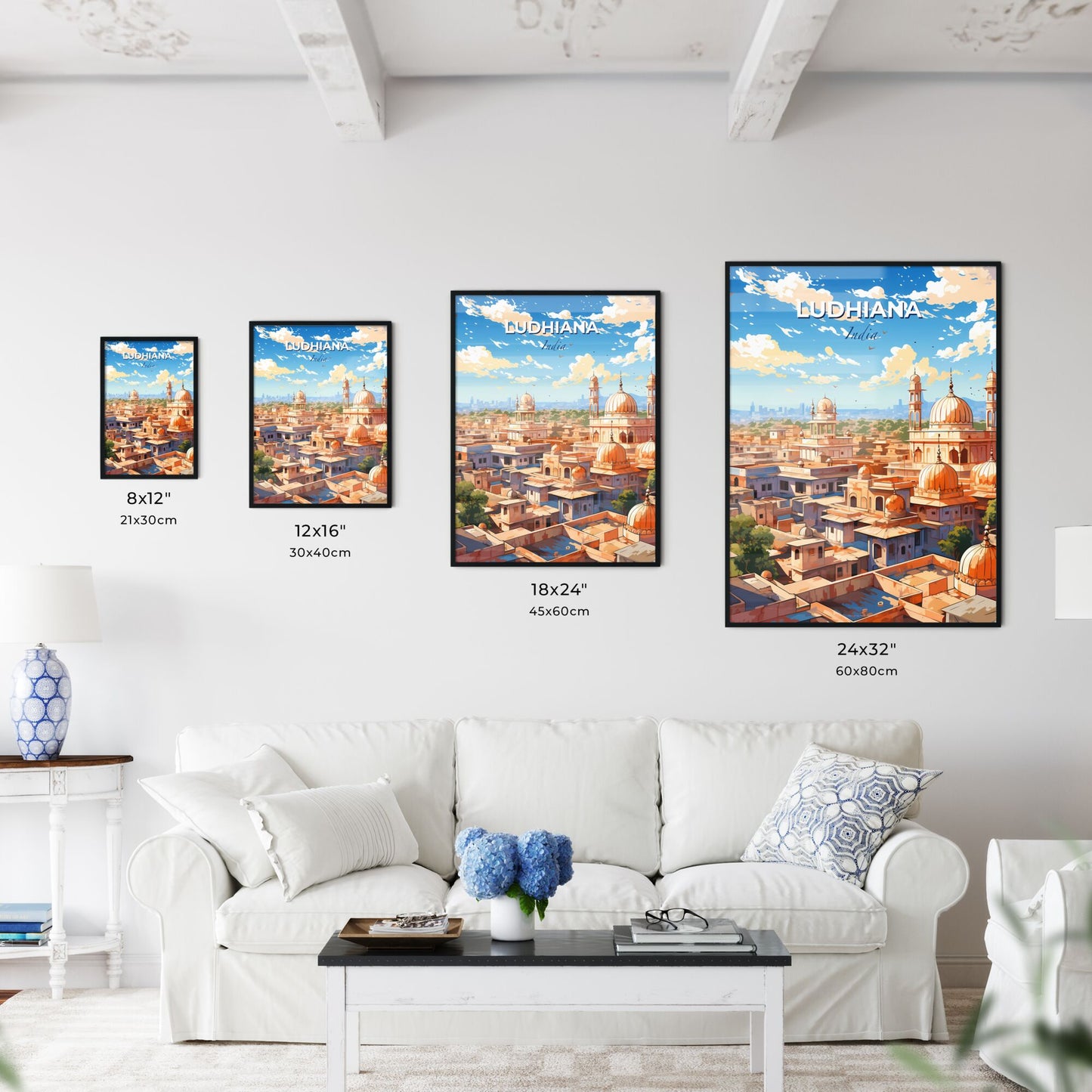 Vibrant Artistic Depiction of Ludhiana Skyline with Domes and Towers, Capturing the City's Heritage and Architecture Default Title