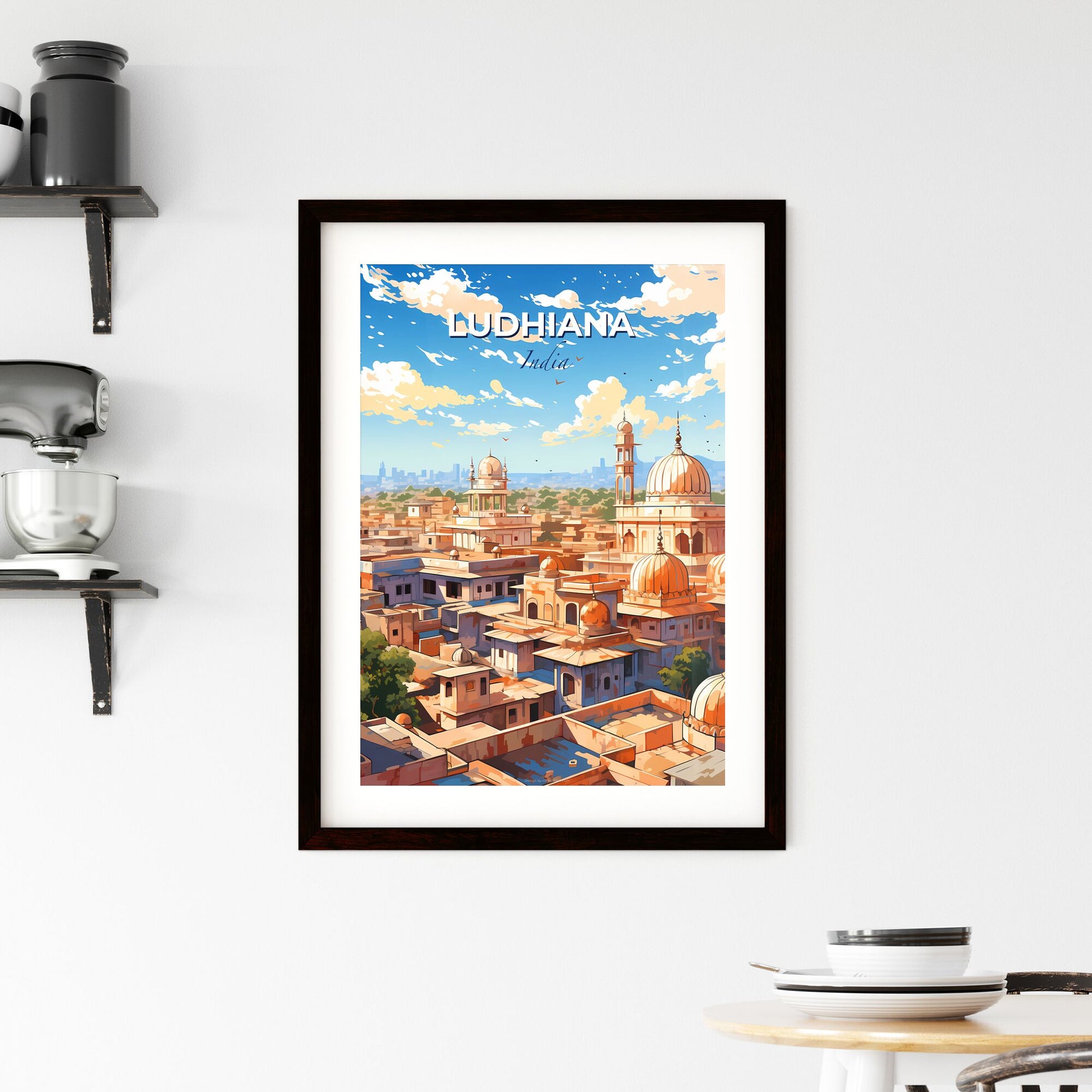 Vibrant Artistic Depiction of Ludhiana Skyline with Domes and Towers, Capturing the City's Heritage and Architecture Default Title