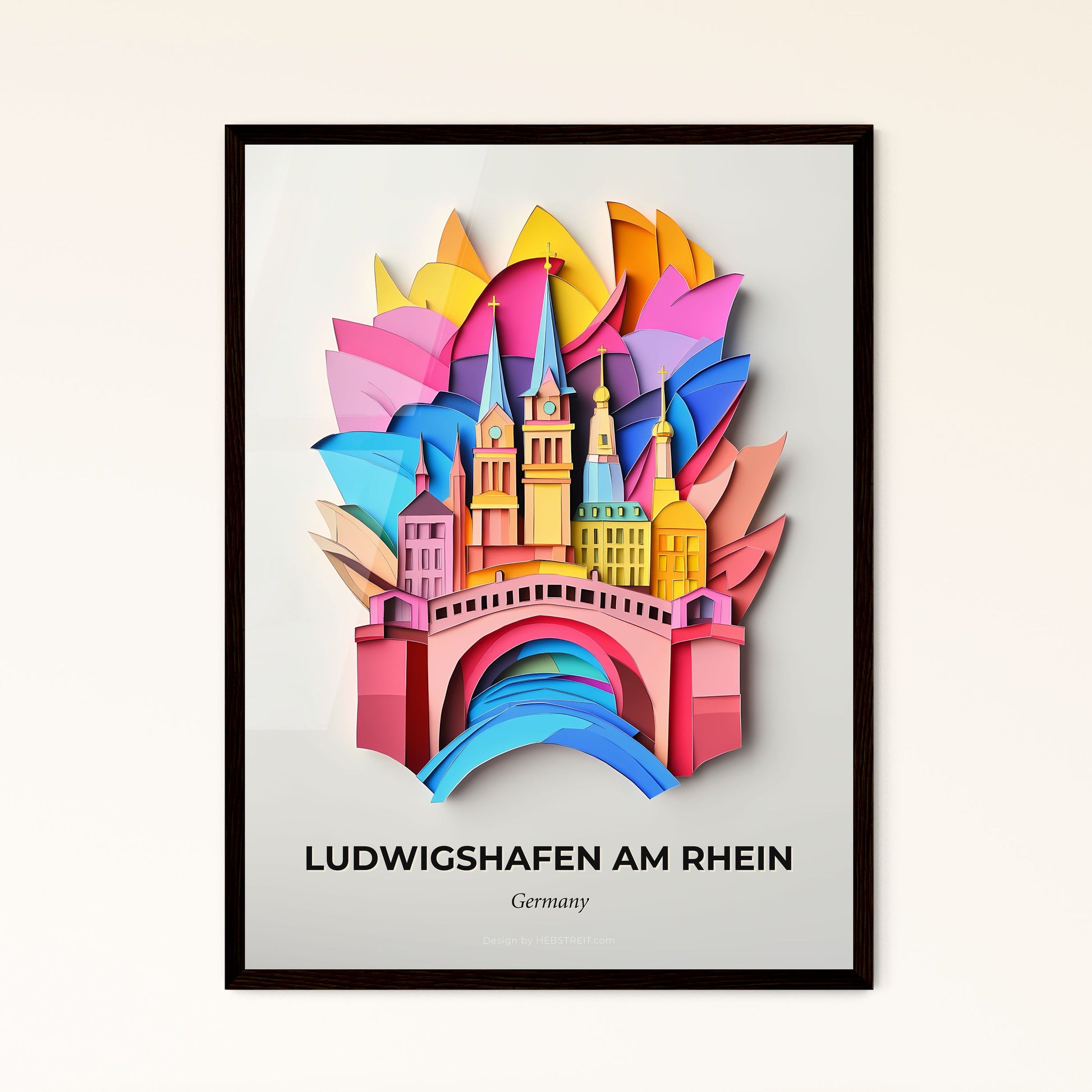 Vivid Ludwigshafen am Rhein, Germany - a paper cut of a city with a bridge