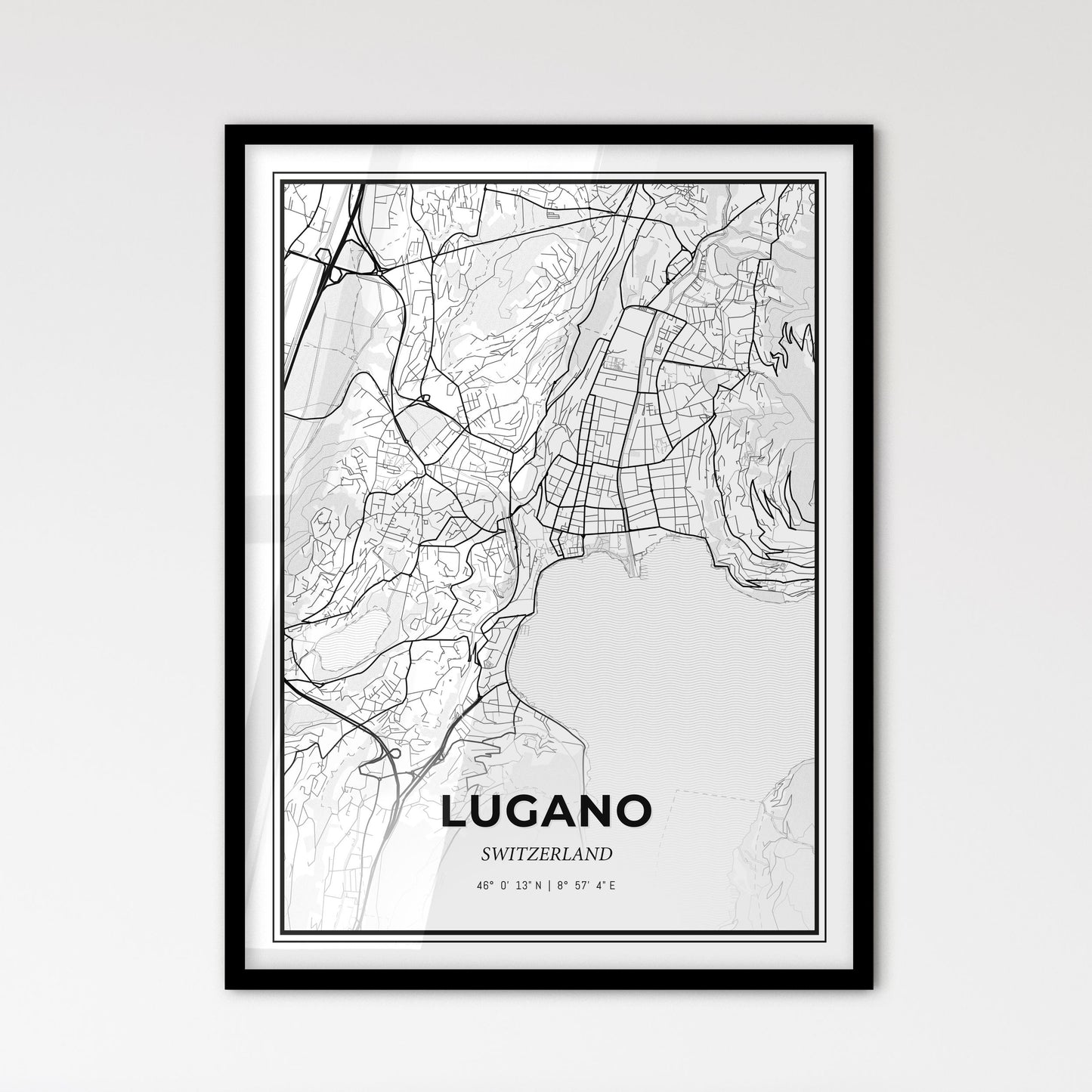 Lugano Switzerland - Scandinavian Style City Map for Modern Home Decor