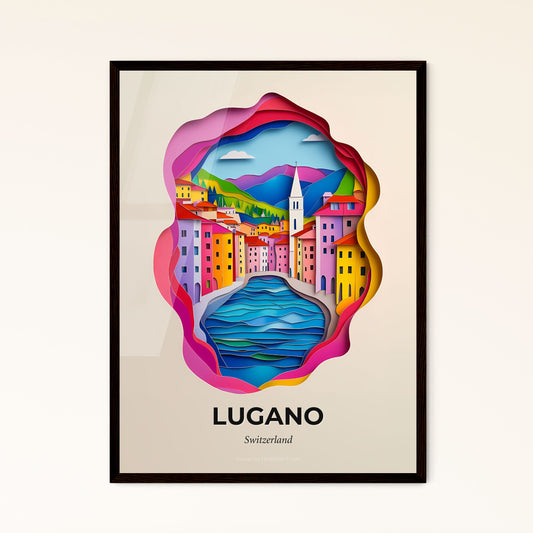 Vivid Lugano, Switzerland - a paper cut of a city with a river