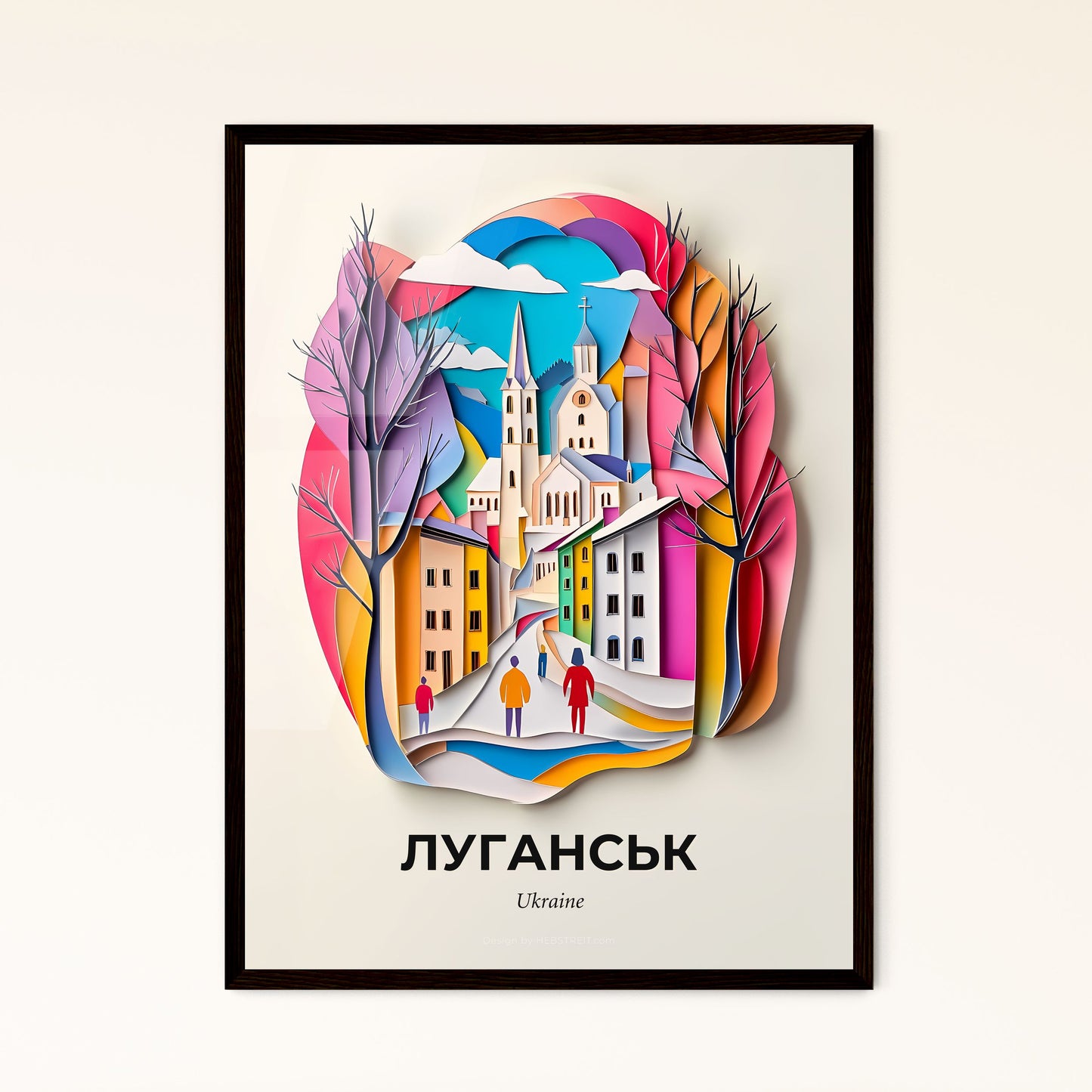 Vivid Luhansk, Ukraine - a paper cut of a city with a church