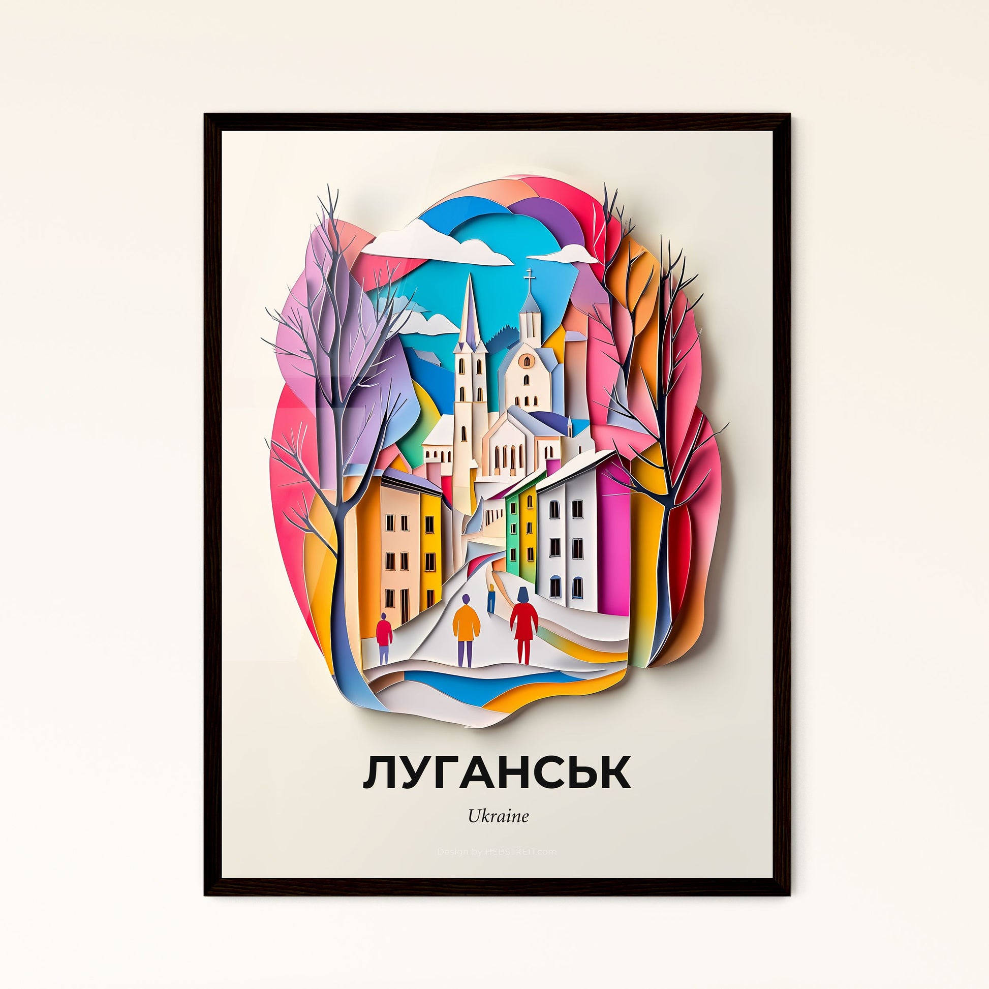 Vivid Luhansk, Ukraine - a paper cut of a city with a church