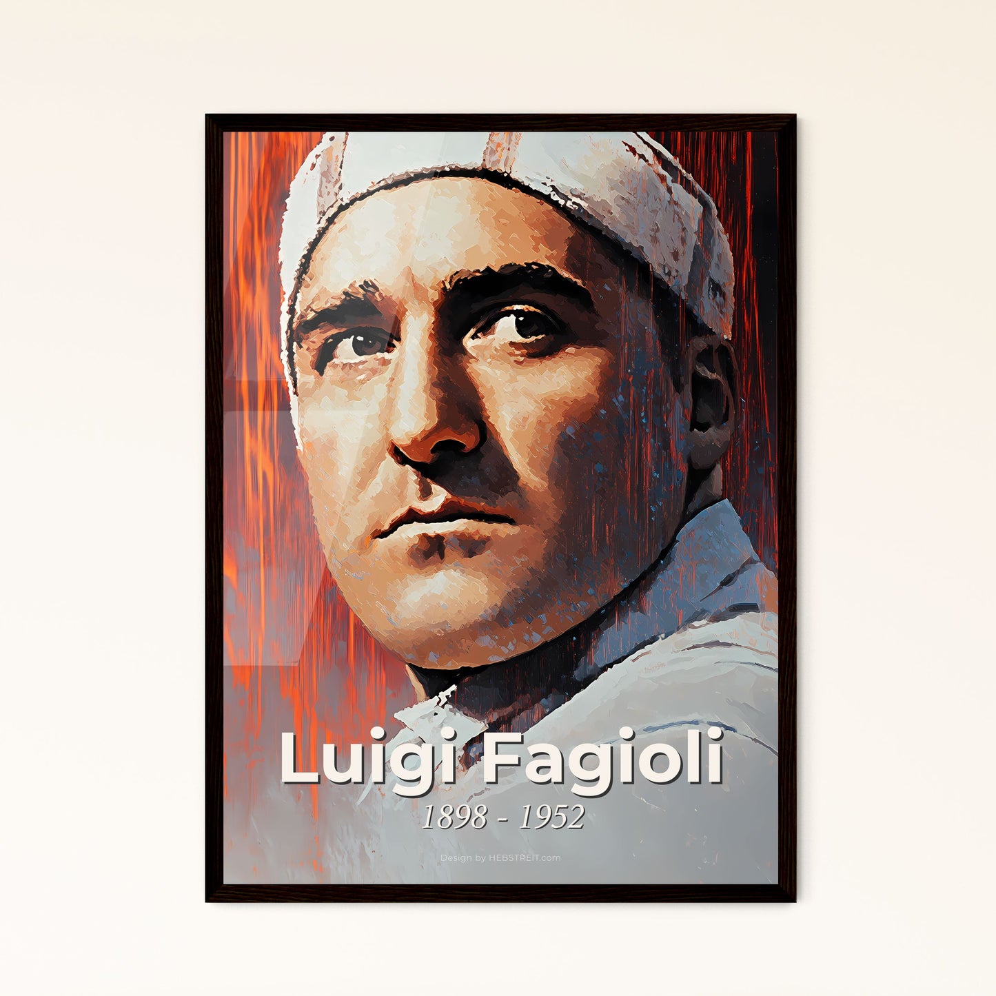 Portrait of Luigi Fagioli, 1898 - 1952. Impressionistic painting of a man in a white hat.