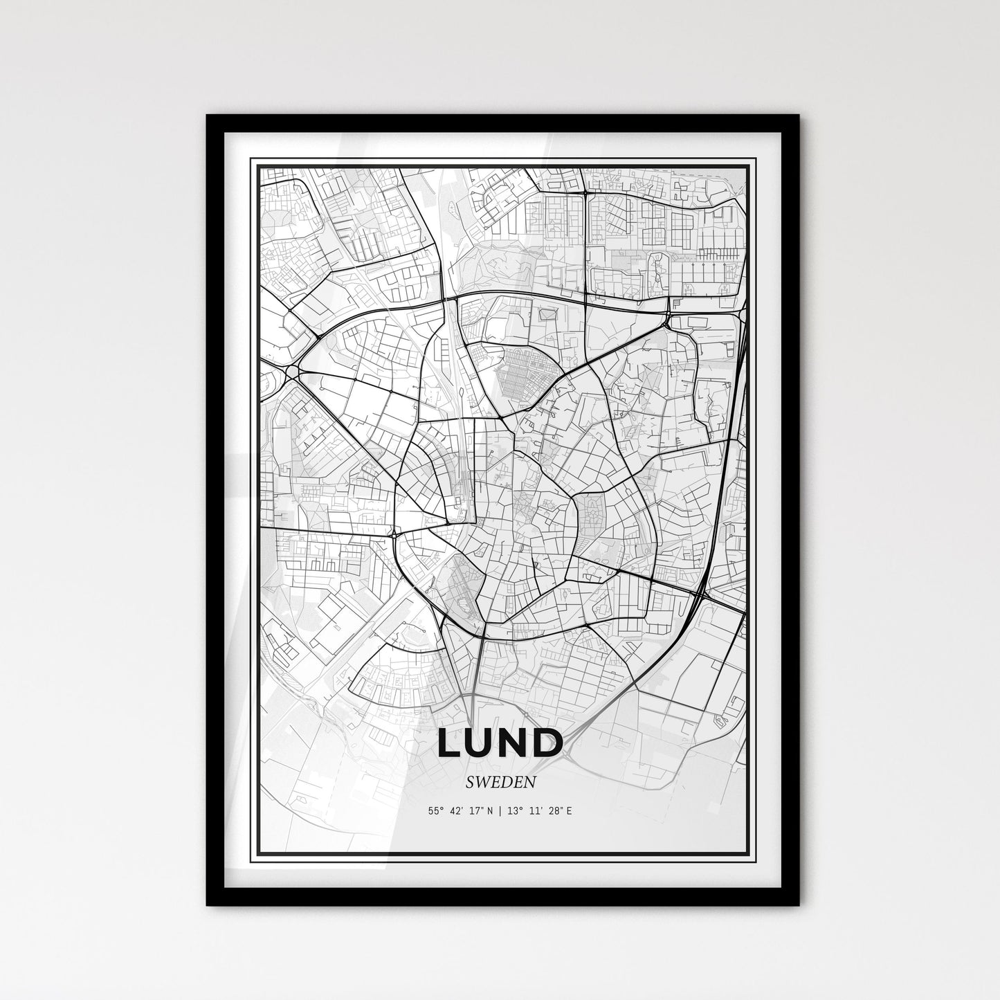 Lund Sweden - Scandinavian Style City Map for Modern Home Decor