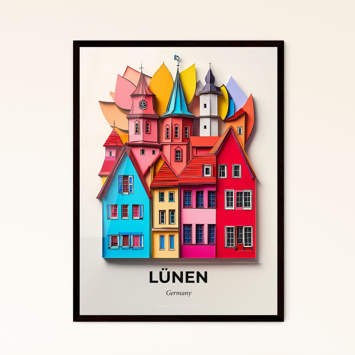 Vivid Lunen, Germany - a group of colorful houses with a clock tower