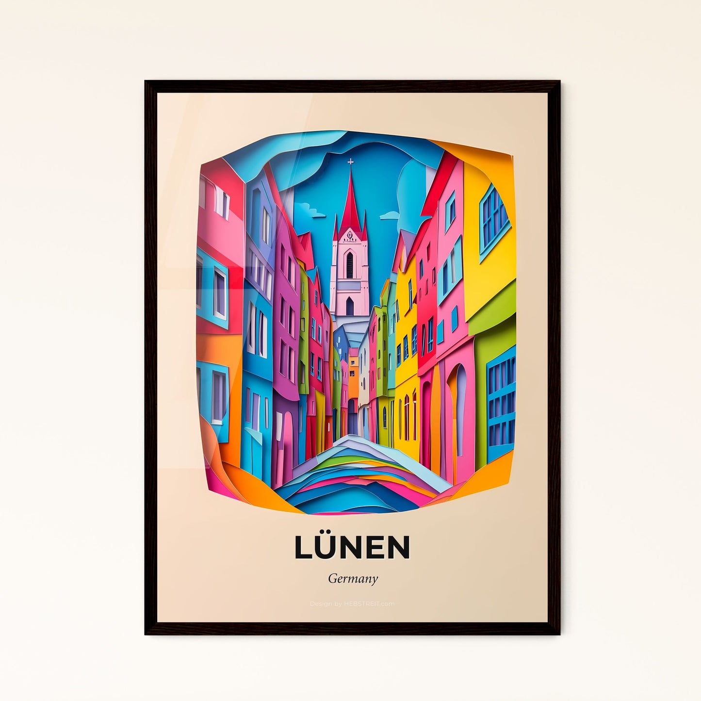 Vivid Lunen, Germany - a colorful city street with a clock tower