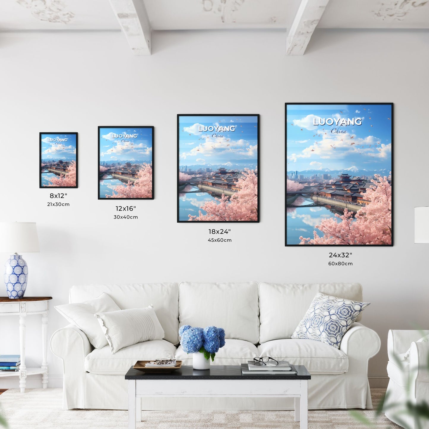 Dramatic Pink Blossom River City Skyline Painting with Intricate Detail and Vibrant Colors Default Title