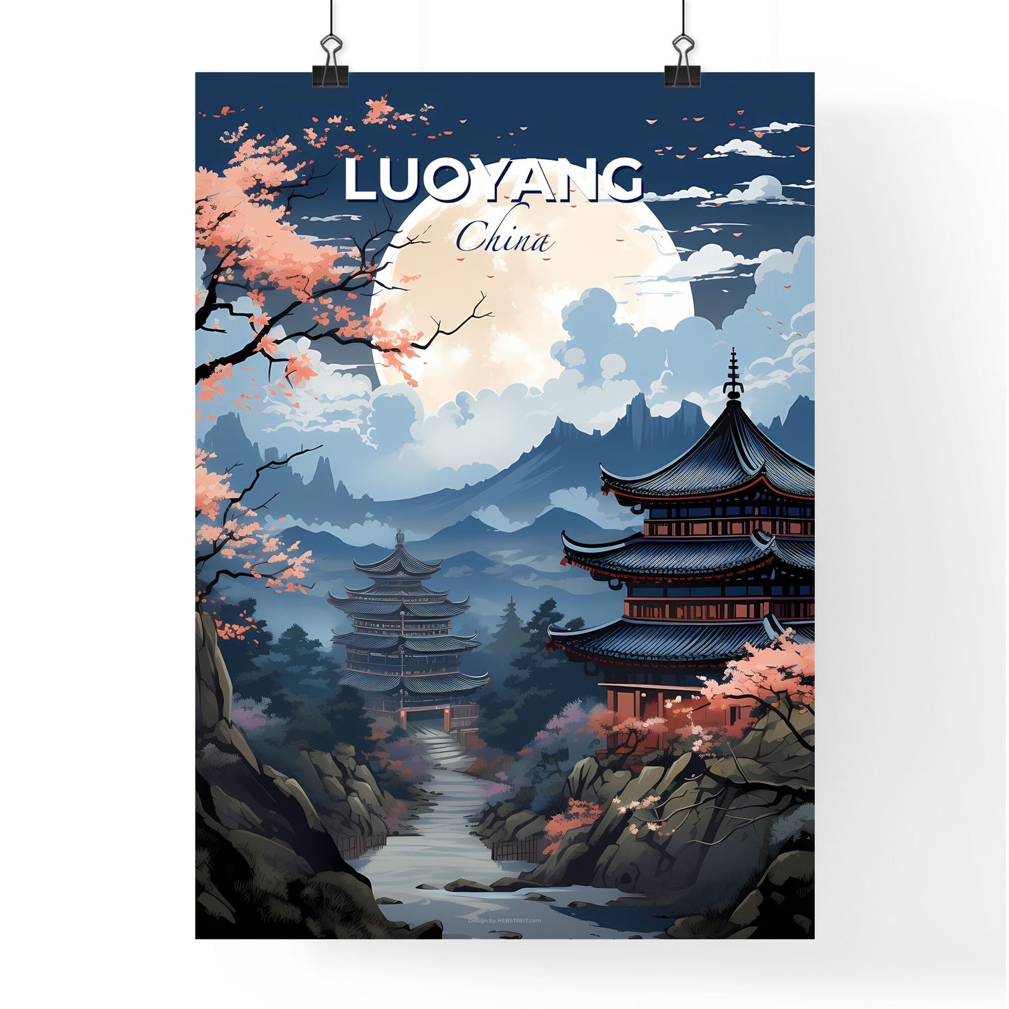 Luoyang Cityscape Painting: Traditional Pagoda and Lush Trees in Vibrant Artistic Landscape Default Title