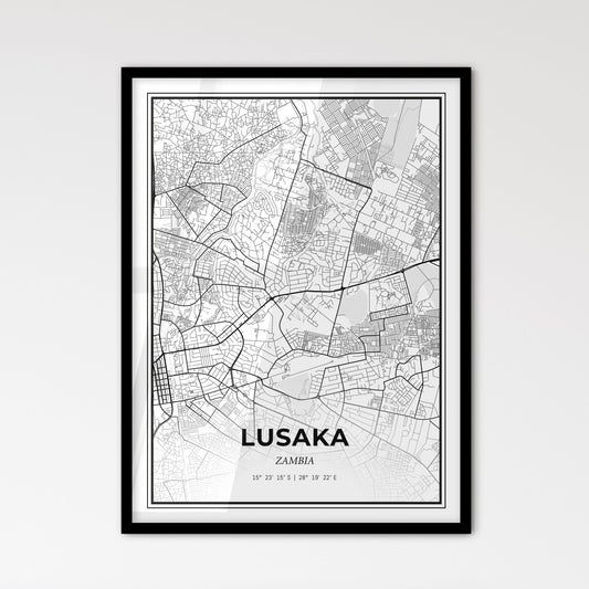 Lusaka Zambia - Scandinavian Style City Map for Modern Home Decor