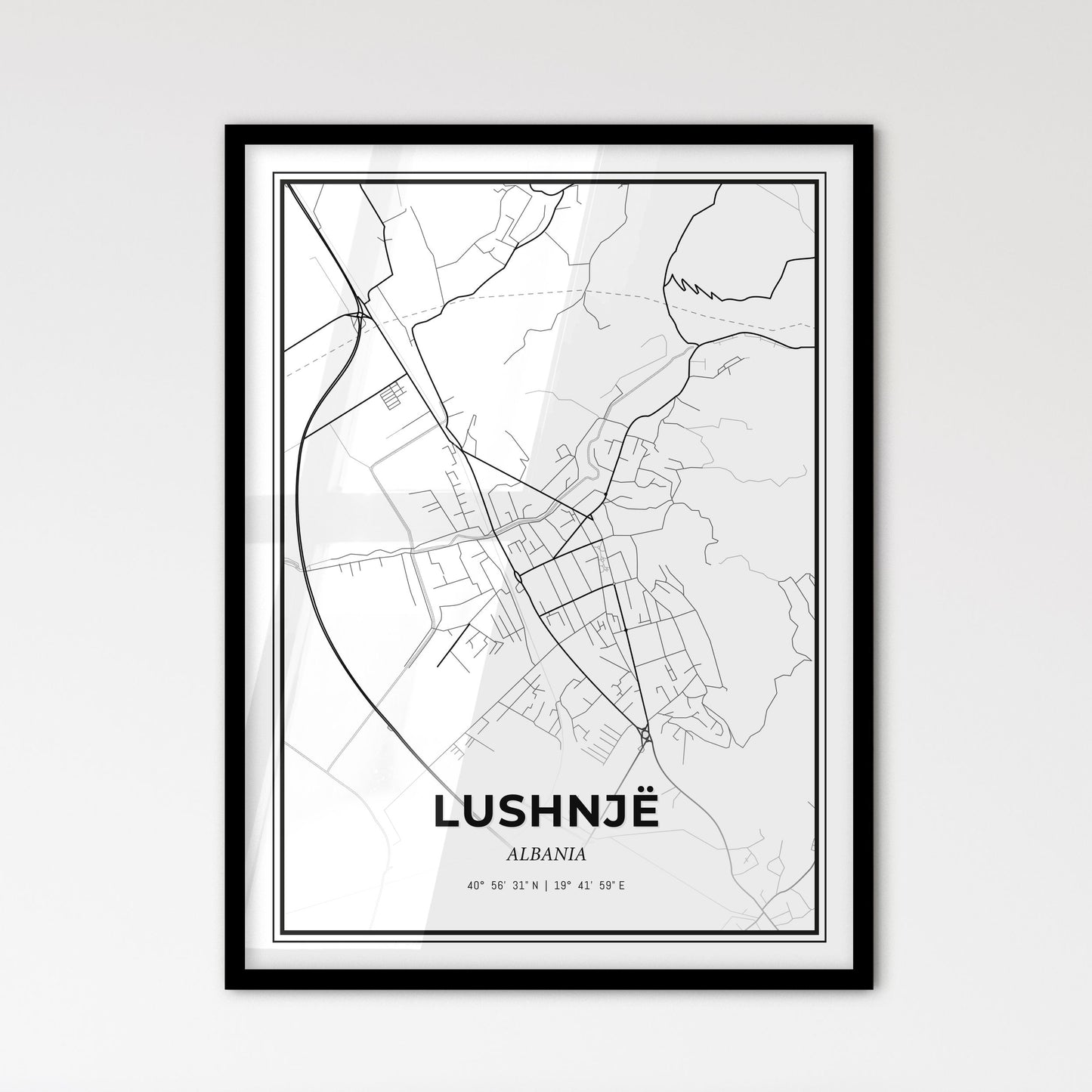 Lushnjë Albania - Scandinavian Style City Map for Modern Home Decor