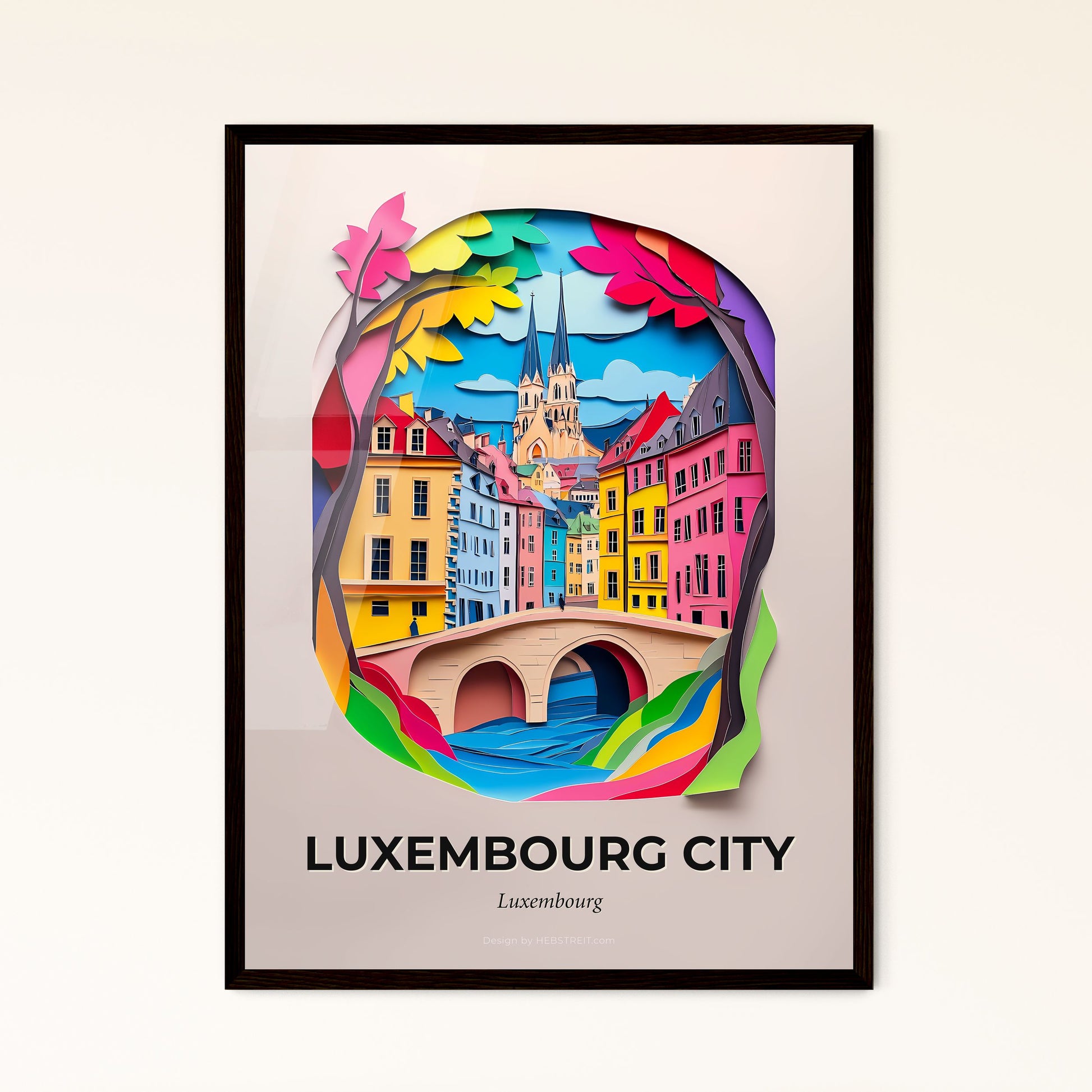 Vivid Luxembourg City, Luxembourg - a paper cut of a city with a bridge