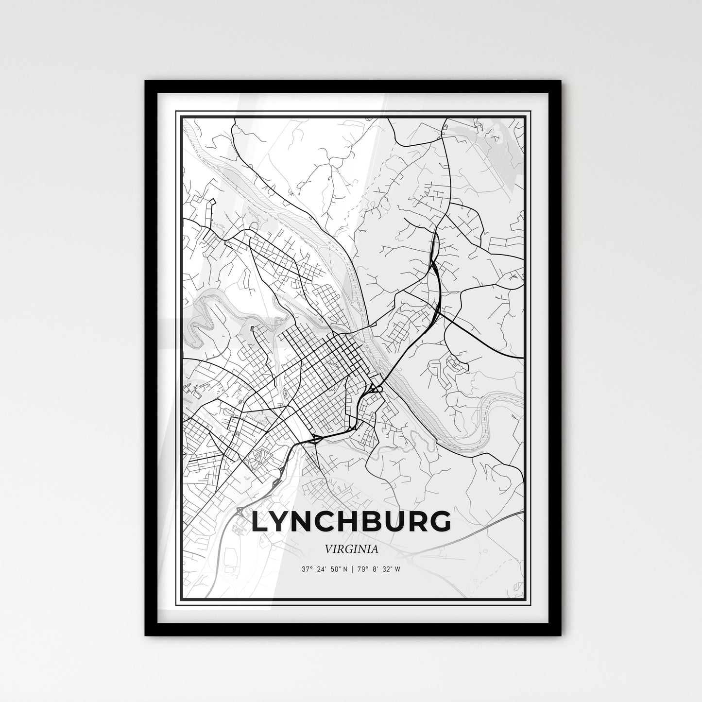 Lynchburg Virginia - Scandinavian Style City Map for Modern Home Decor