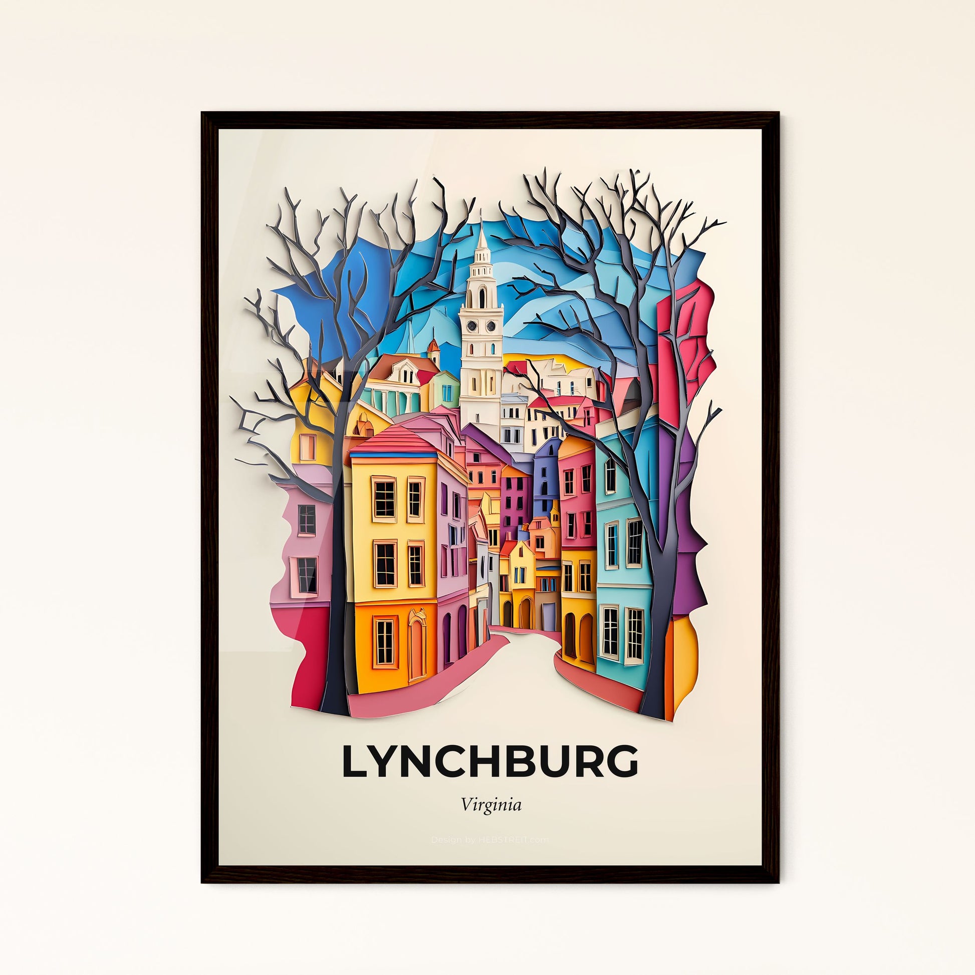 Vivid Lynchburg, Virginia - a colorful city scene with a clock tower