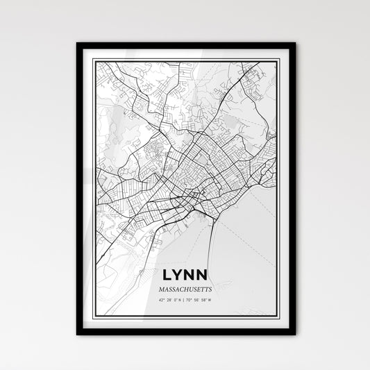 Lynn Massachusetts - Scandinavian Style City Map for Modern Home Decor