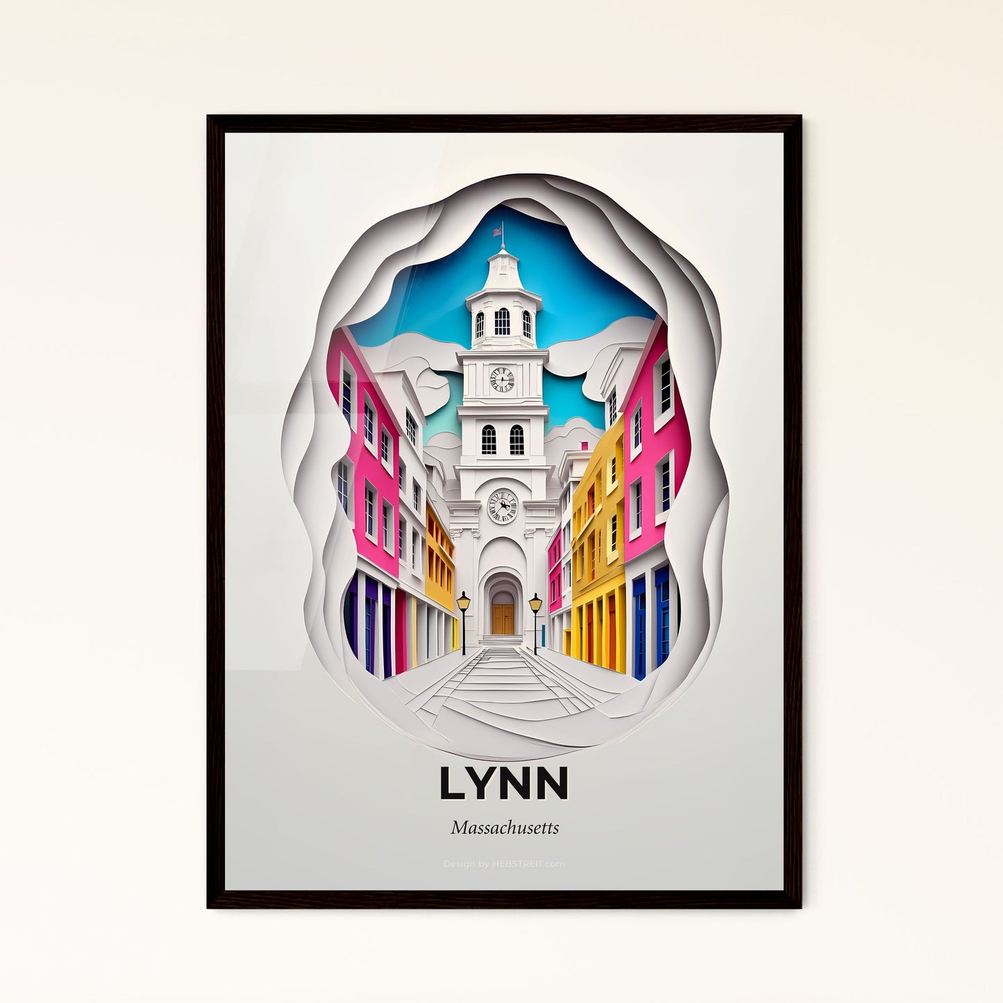 Vivid Lynn, Massachusetts - a paper cut of a church tower in a city