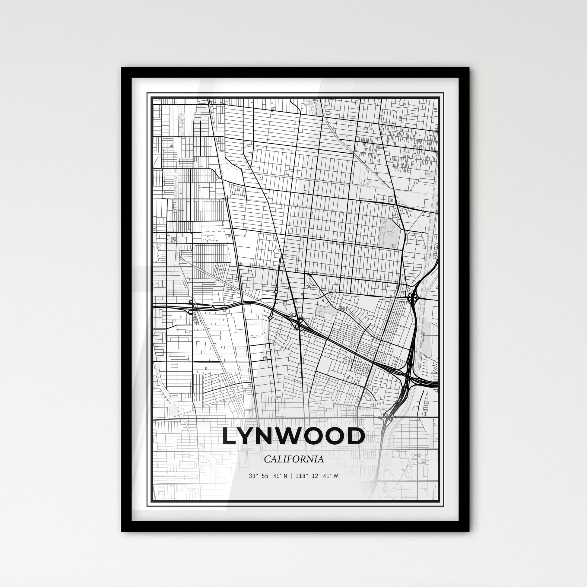 Lynwood California - Scandinavian Style City Map for Modern Home Decor