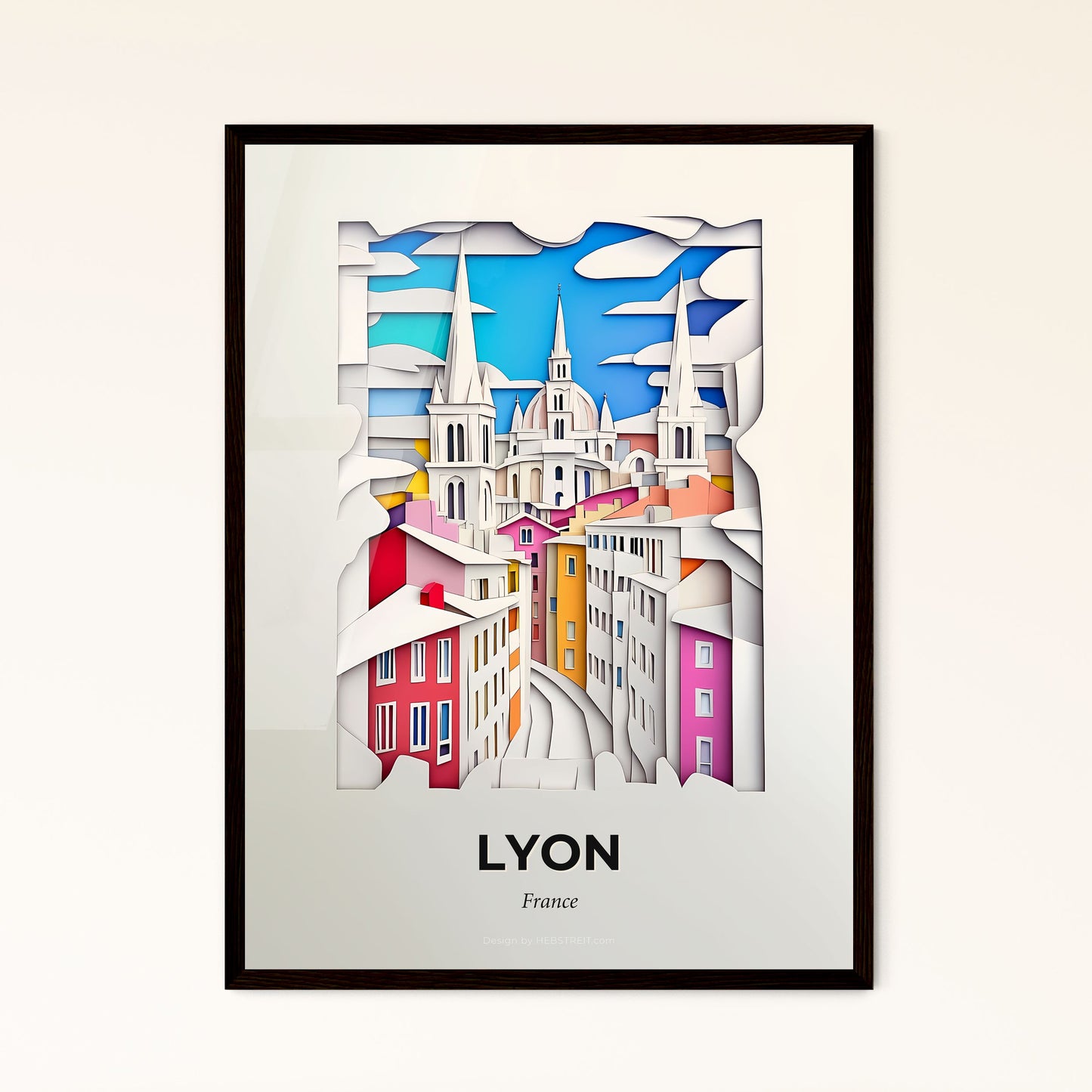 Vivid Lyon, France - a paper cut of a city with a church