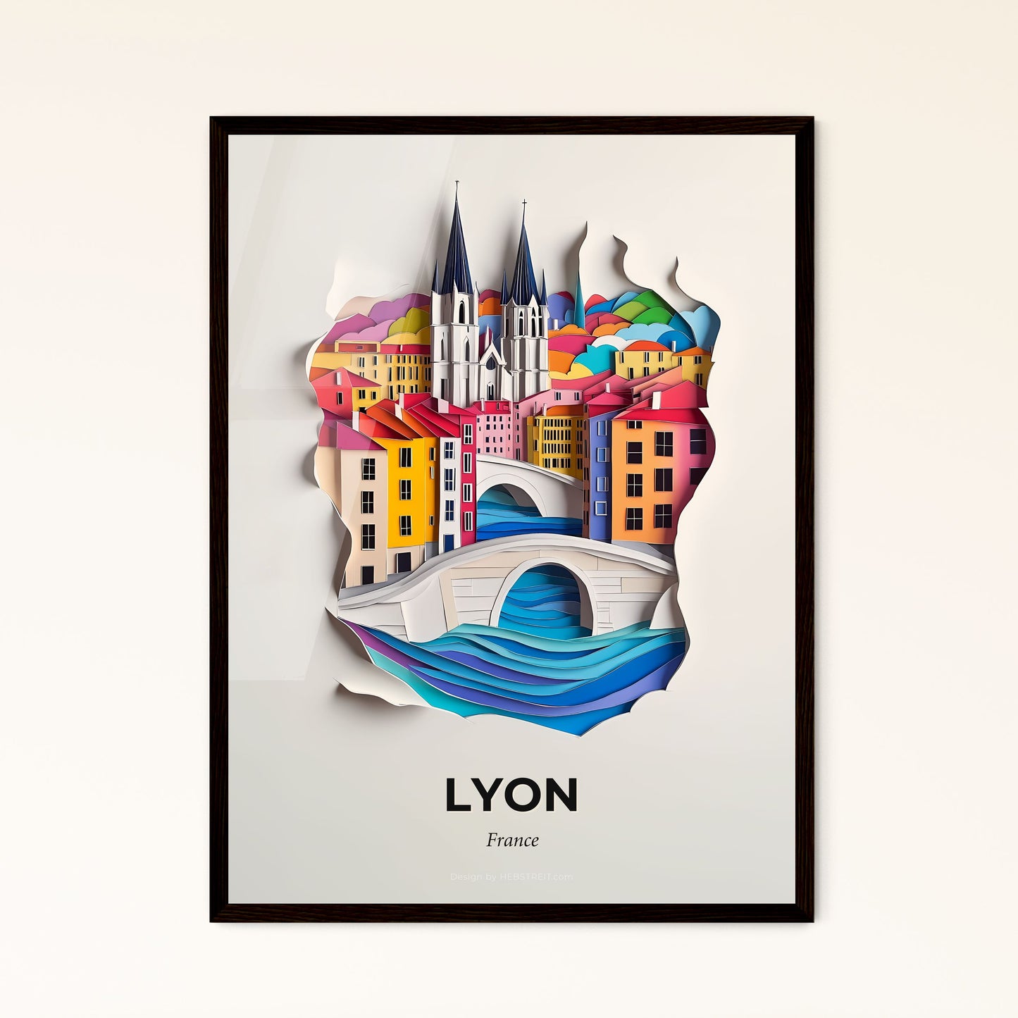 Vivid Lyon, France - a paper cut of a city with a bridge