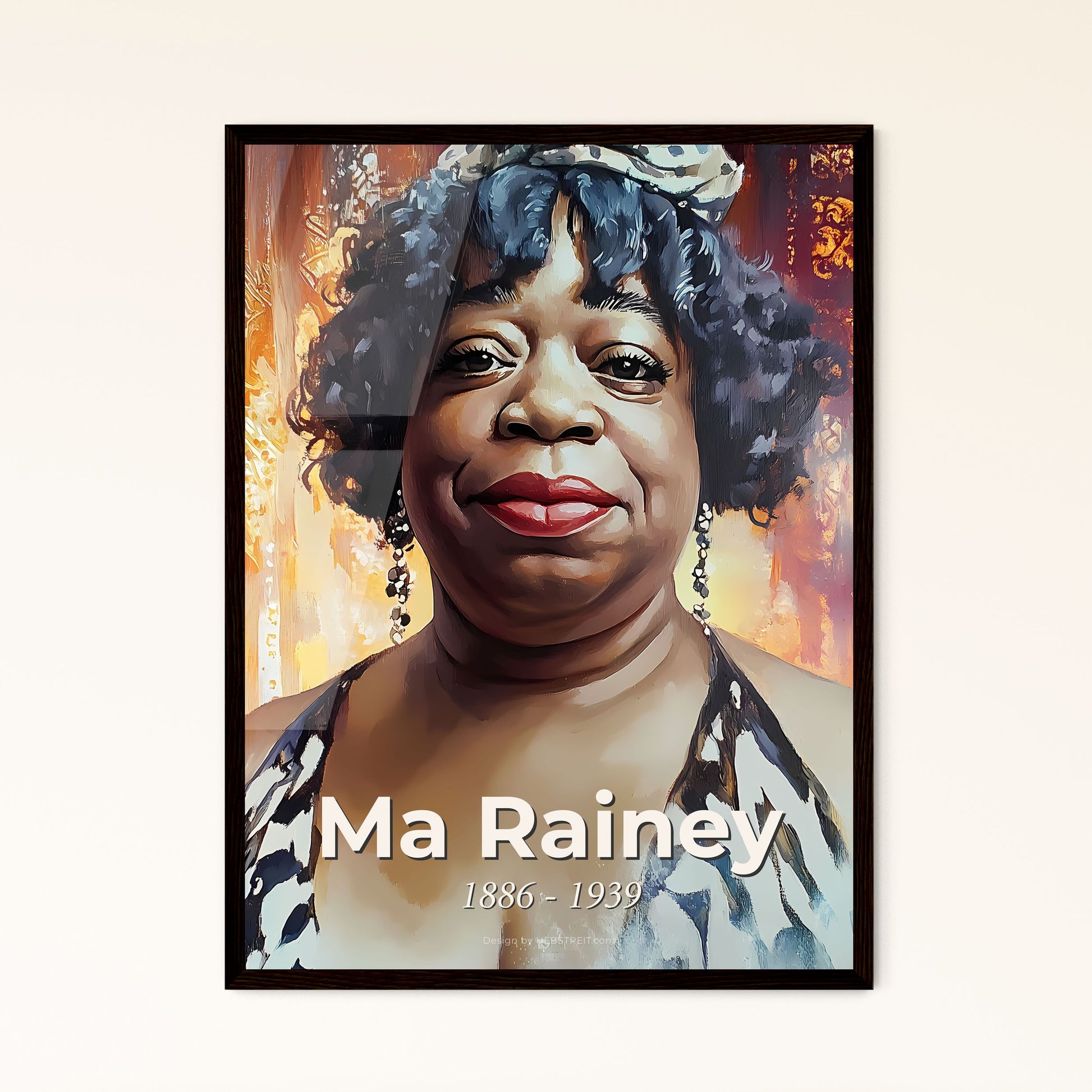 Portrait of Ma Rainey, 1886 - 1939. Impressionistic painting of a woman smiling for the camera.