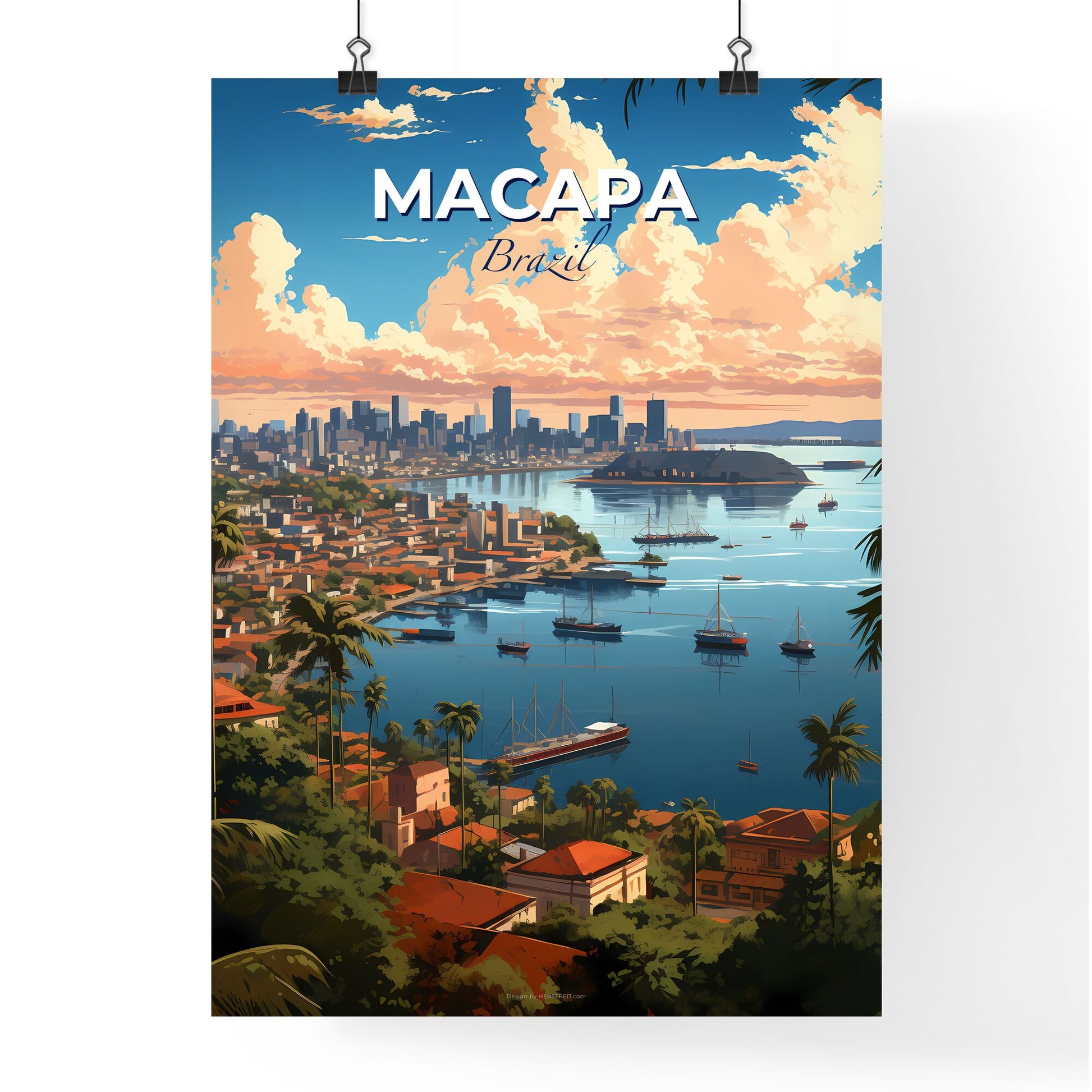 Painterly Vision of Macapa Brazil Skyline Featuring Boats in the River Default Title