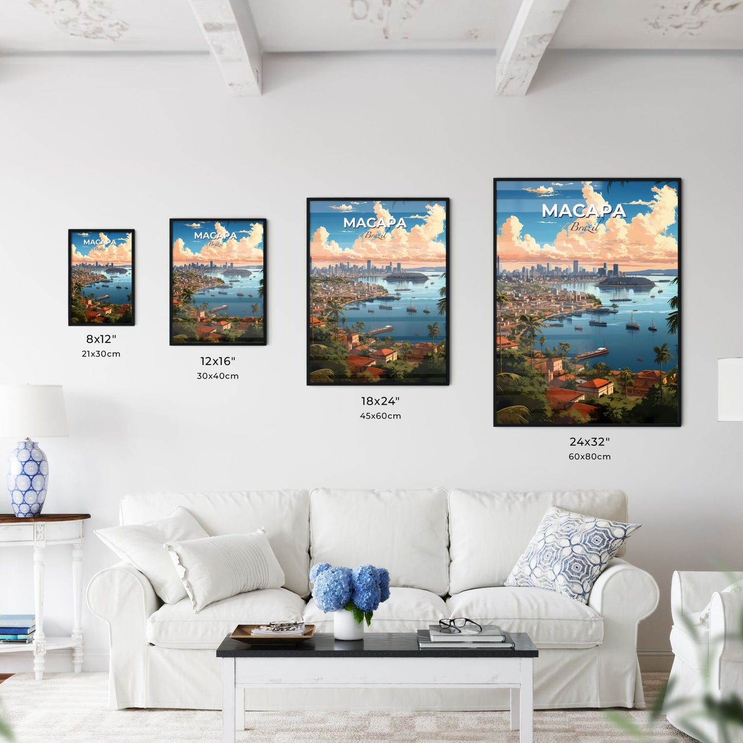 Painterly Vision of Macapa Brazil Skyline Featuring Boats in the River Default Title