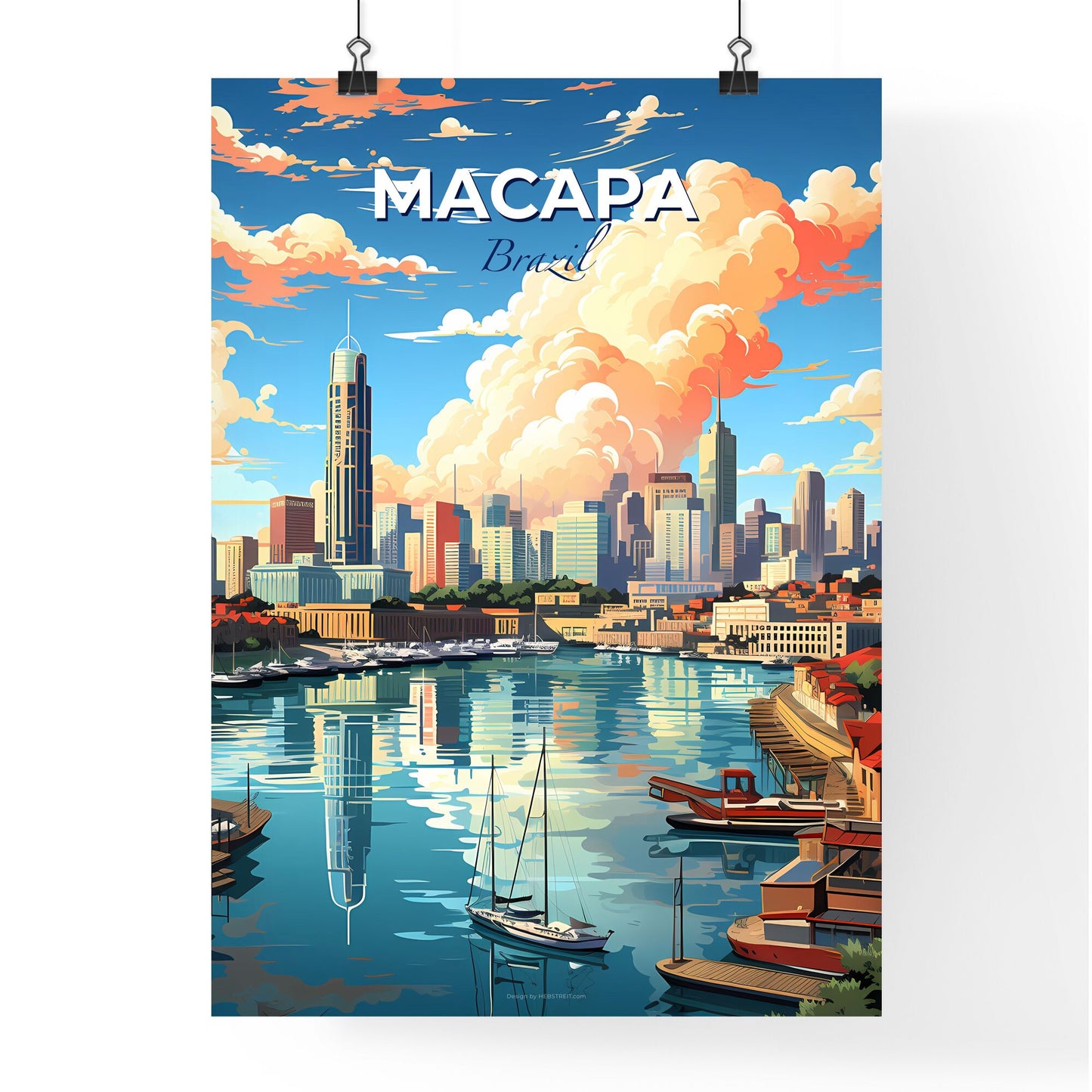 Vibrant Art Painting of Macapa Brazil Skyline Cityscape with Boats on River Default Title