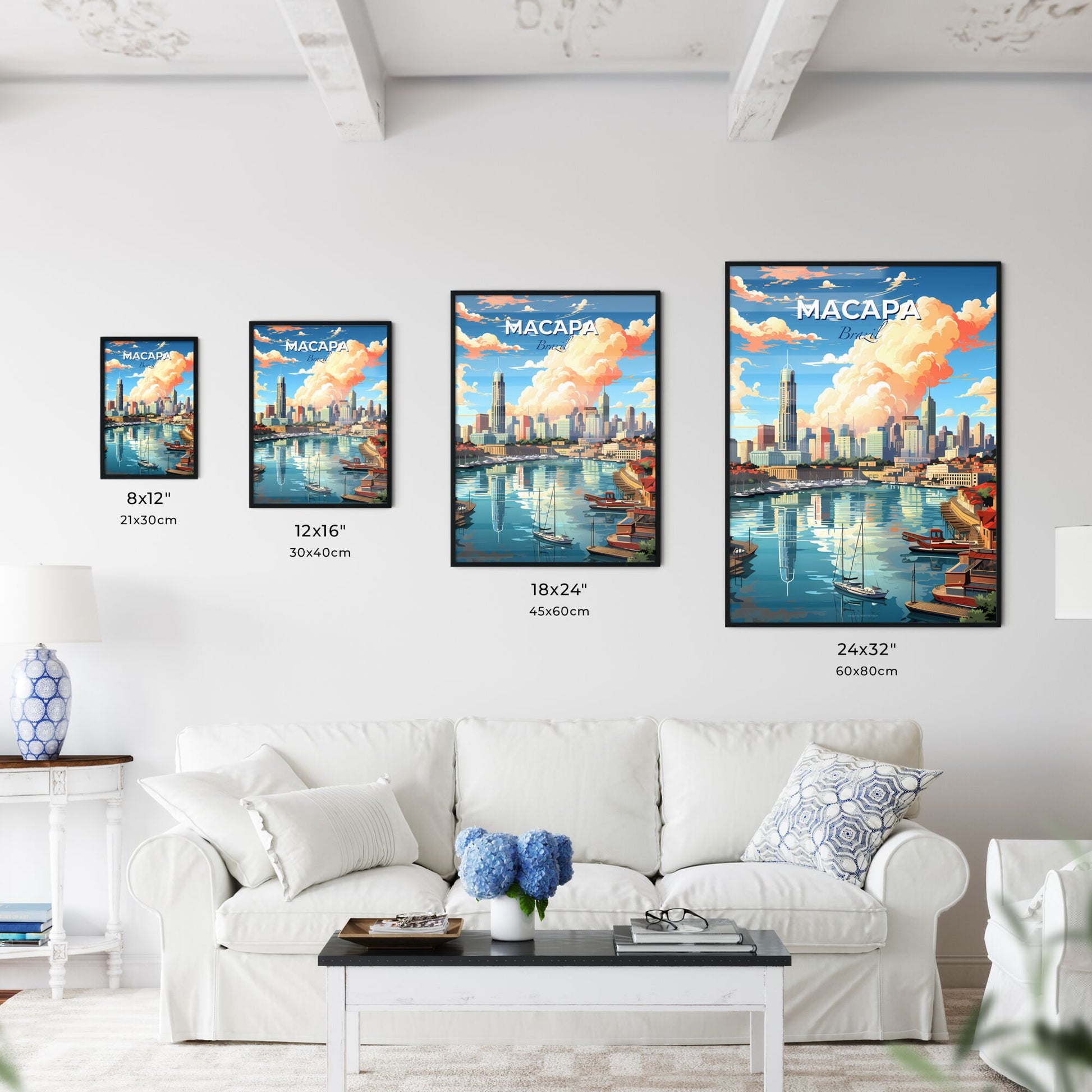 Vibrant Art Painting of Macapa Brazil Skyline Cityscape with Boats on River Default Title